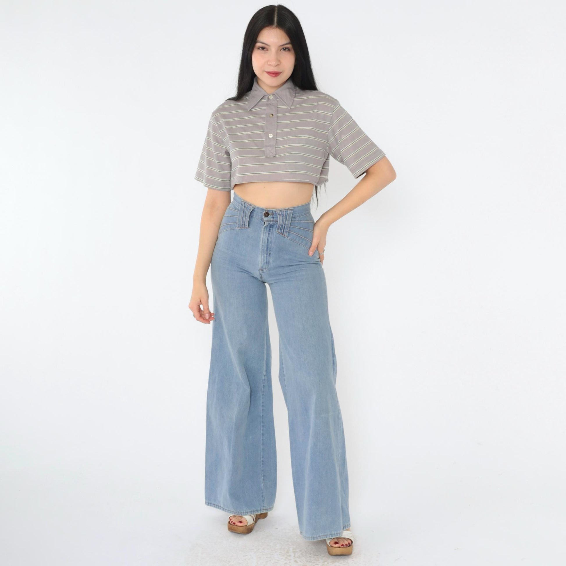 90s Christian Dior Polo Shirt Grey Striped Crop Top Small S