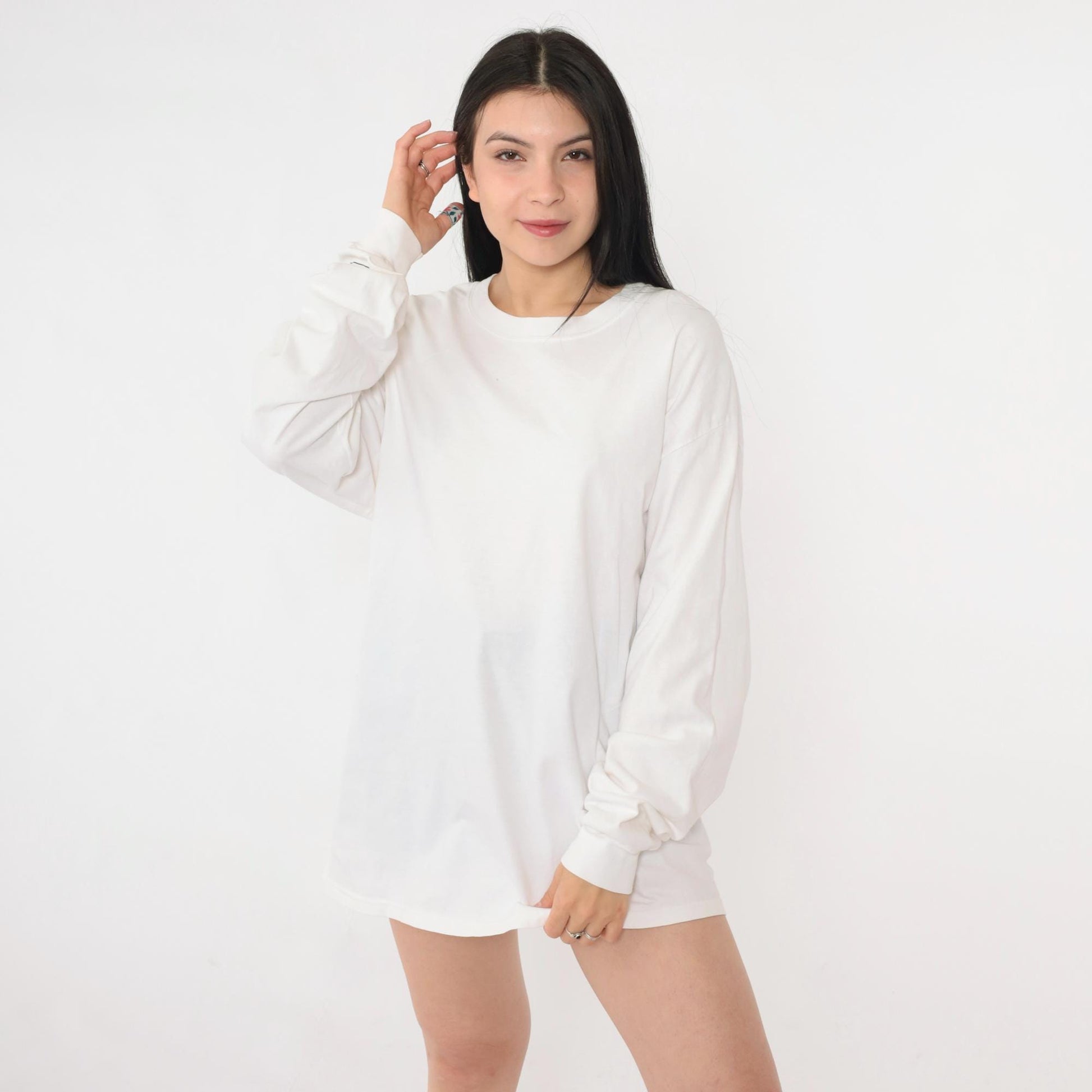 Y2K LOST Graphic Long Sleeve Tee White Hanes Beefy-T Small Medium