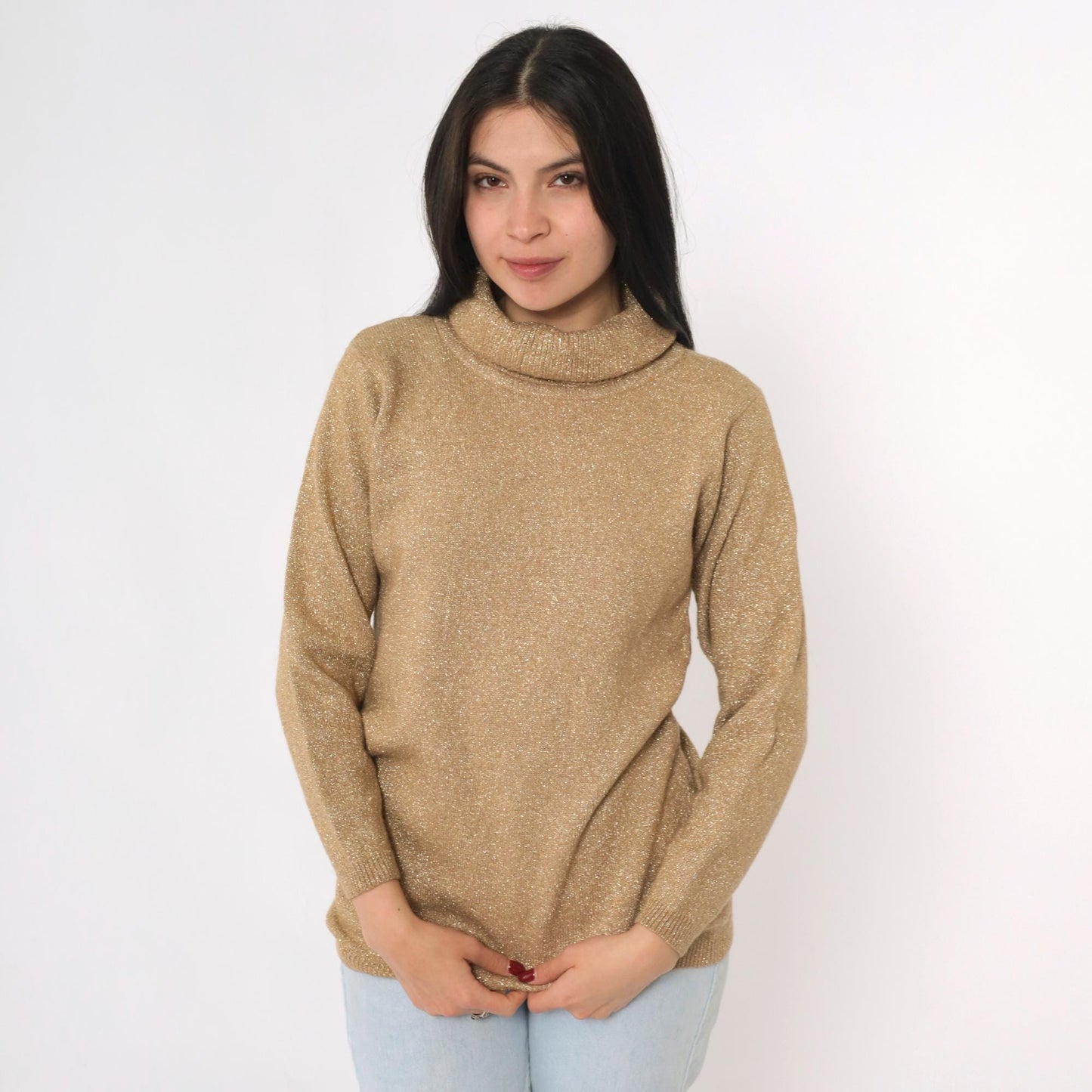 90s Jeanne Pierre Metallic Gold Turtleneck Sweater Small S
