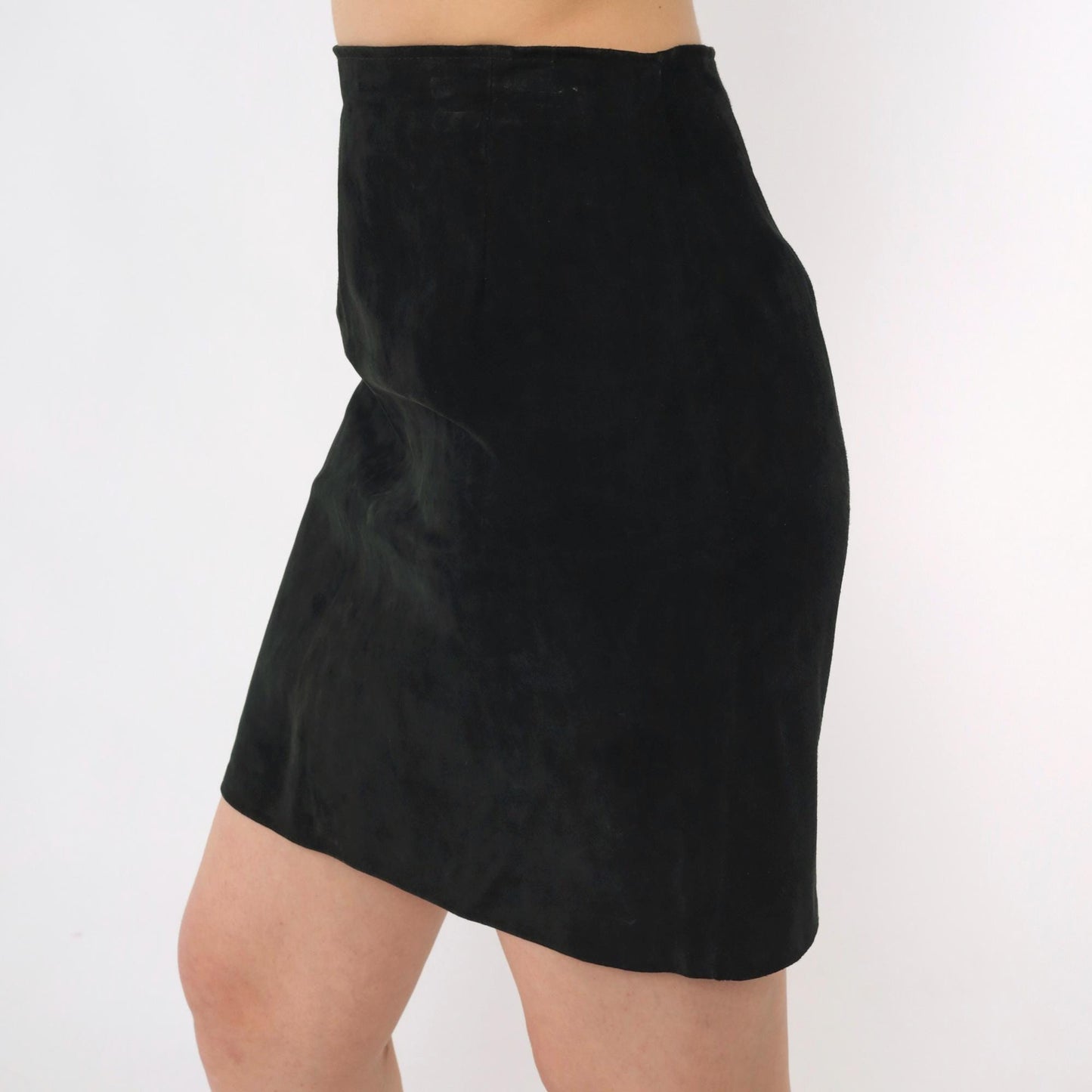 90s Contempo Casuals Black Suede Mini Skirt High Waist Pencil Small S