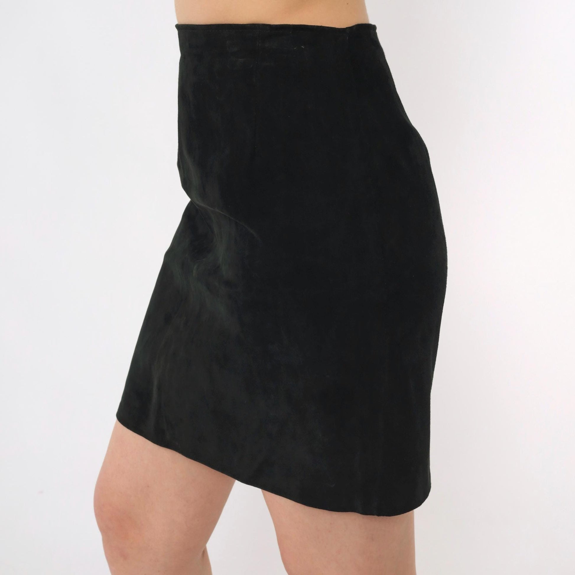 90s Contempo Casuals Black Suede Mini Skirt High Waist Pencil Small S