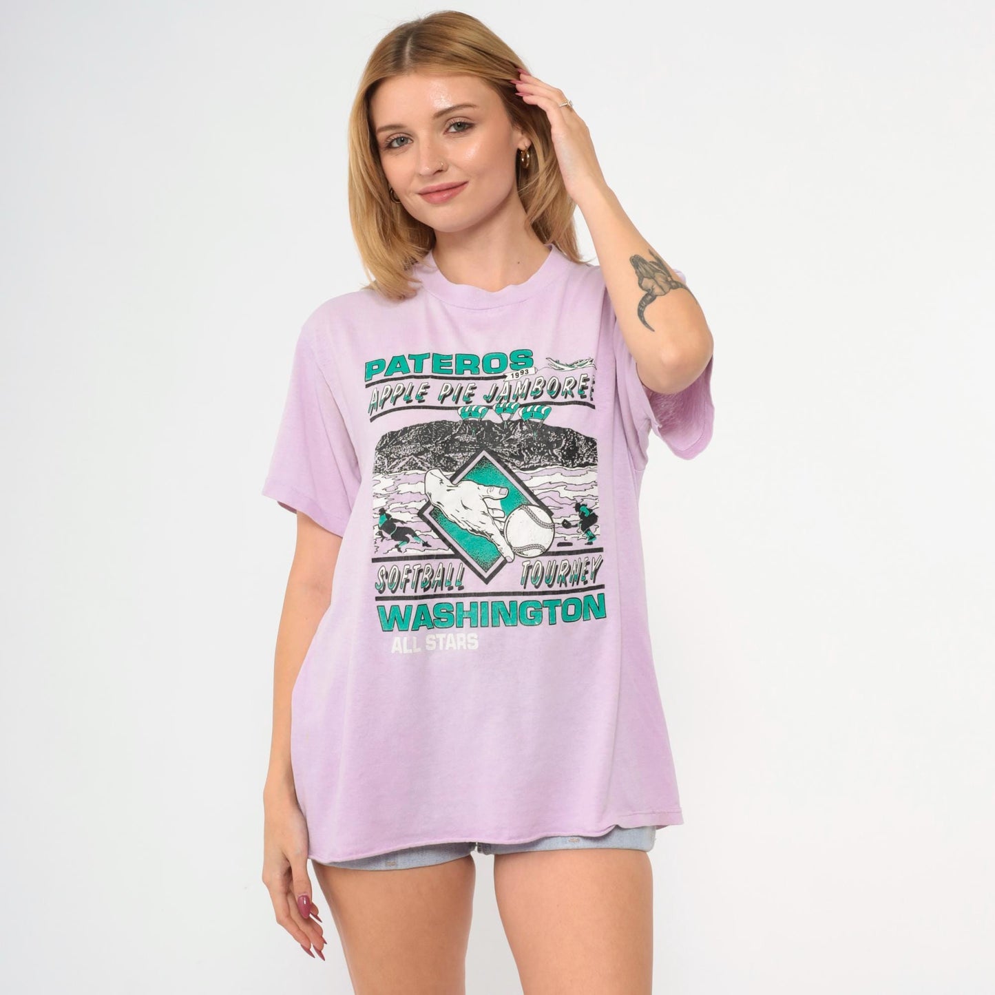 90s Jerzees Pateros Apple Pie Jamboree Softball Tournament T-Shirt Lavender Large L