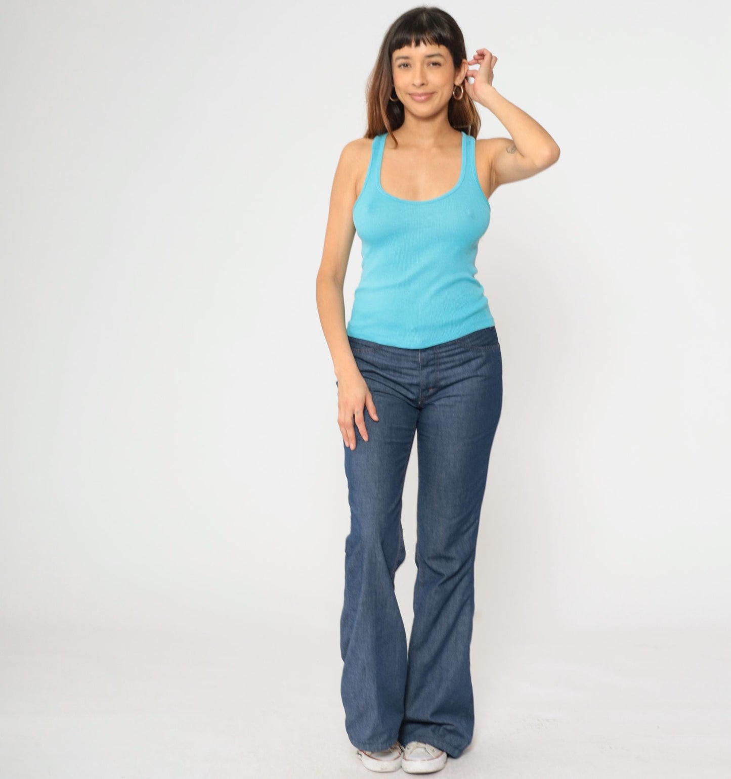80s Bright Blue Racerback Tank Top Scoop Neck Single Stitch Small