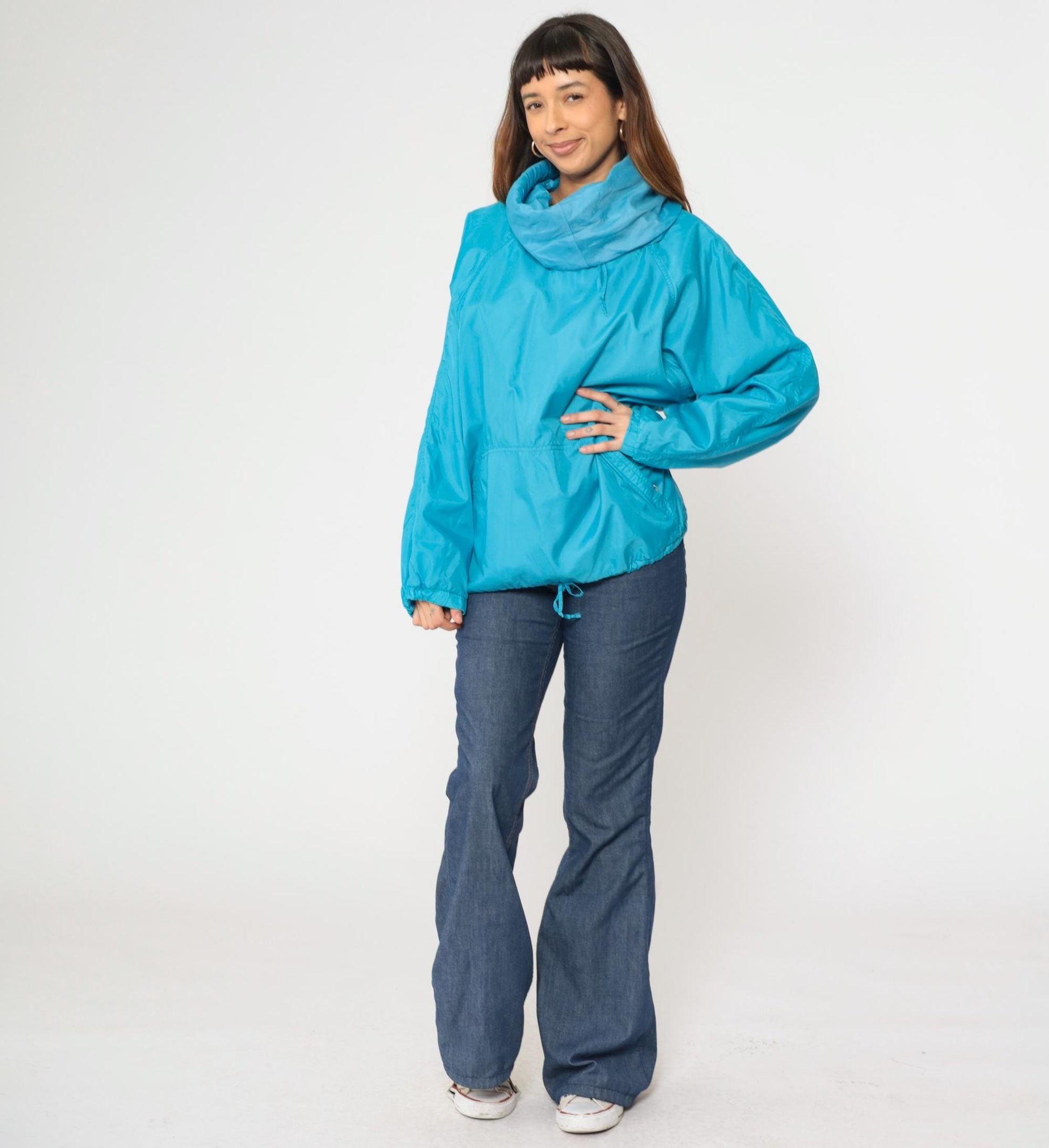 80s Obermeyer Anorak Ski Jacket Blue Nylon Hooded Pullover Large