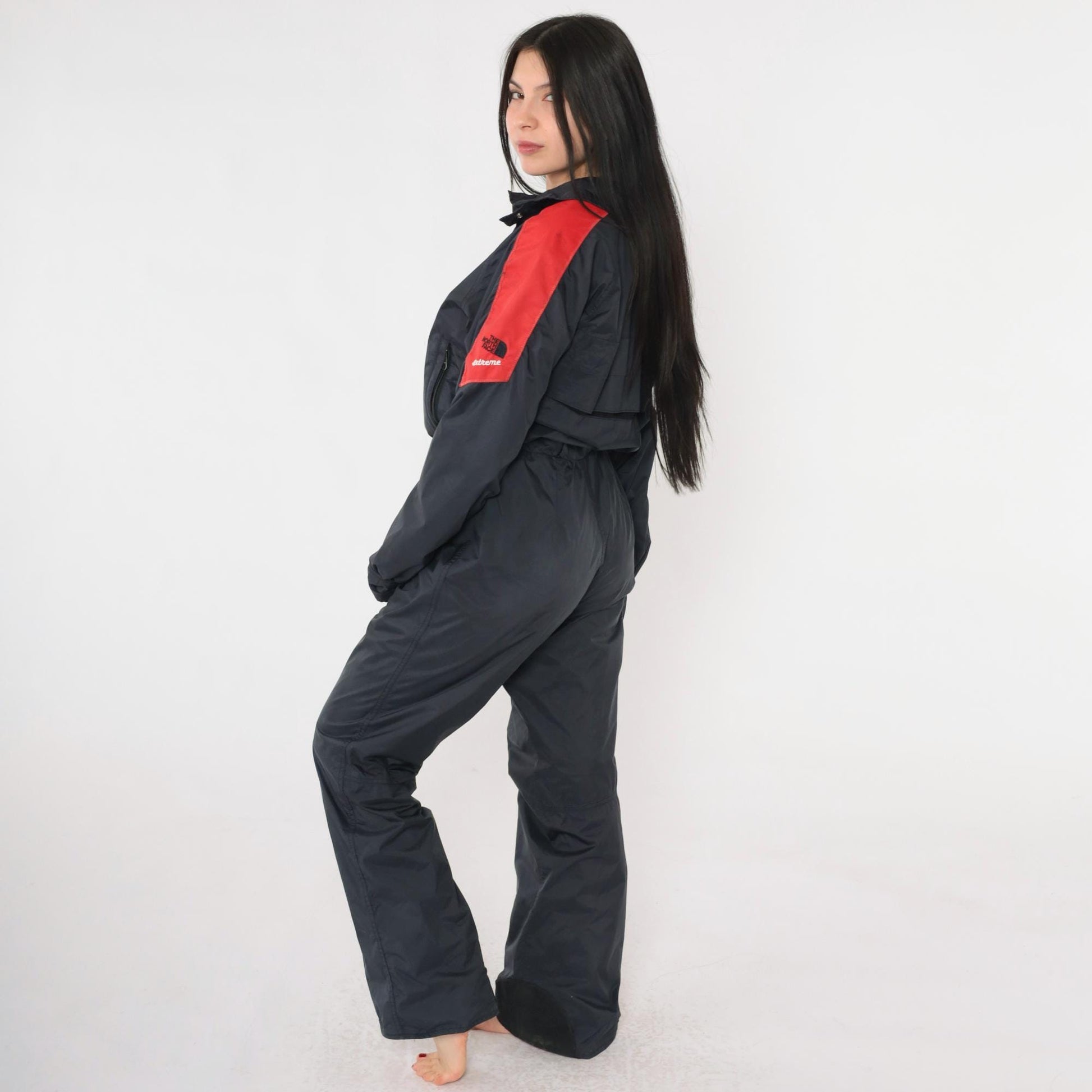 90s North Face Extreme Gore-Tex Ski Suit Black Red One-Piece Snowsuit Medium