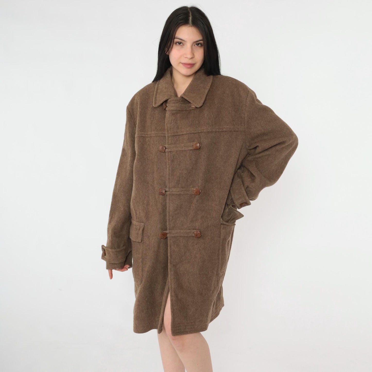 70s Loden King Alpine Wool Duffle Coat Brown Toggle Button Overcoat XL