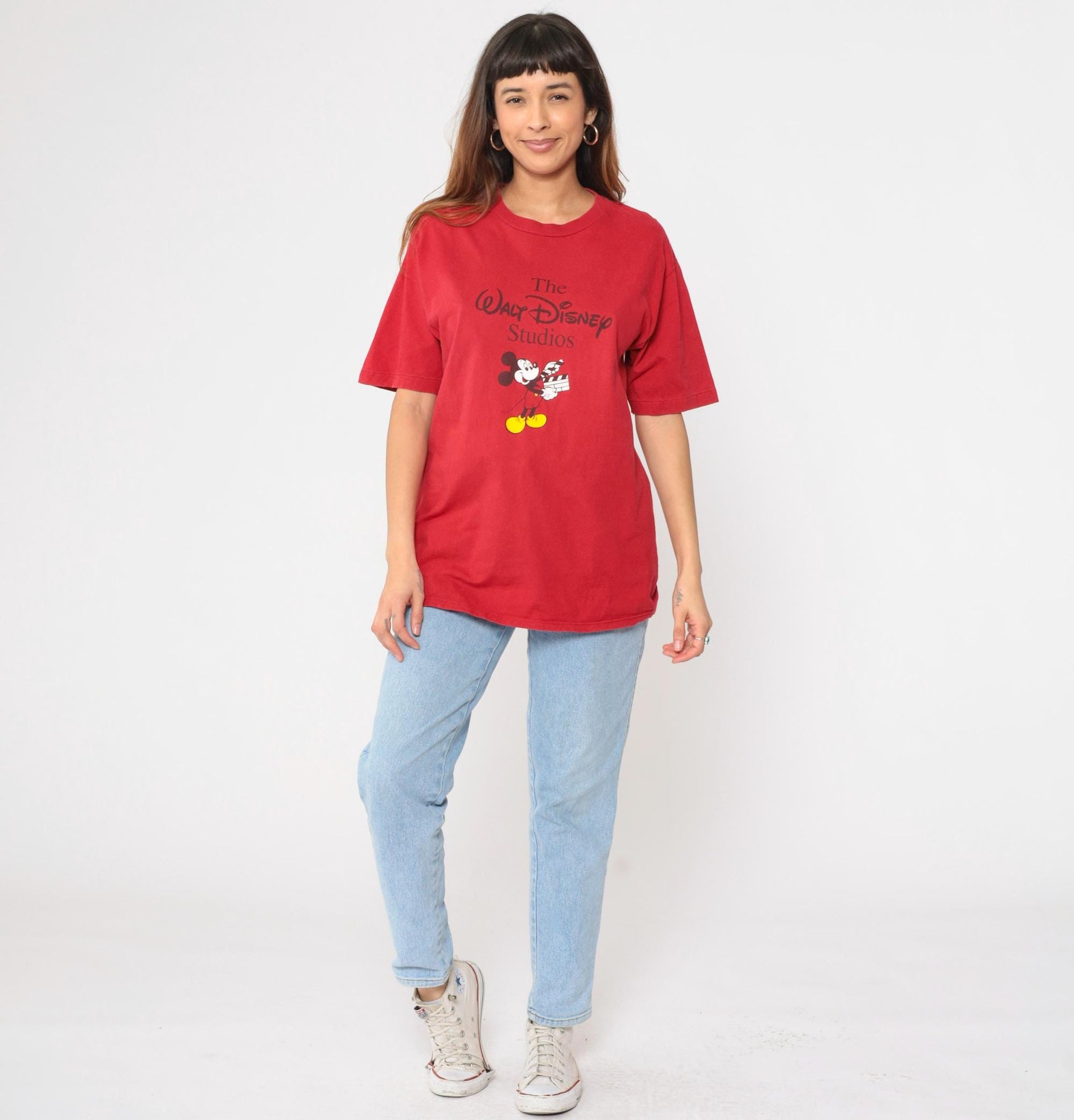 90s Mickey Mouse Disney Studios Graphic T-Shirt Red Cotton Medium