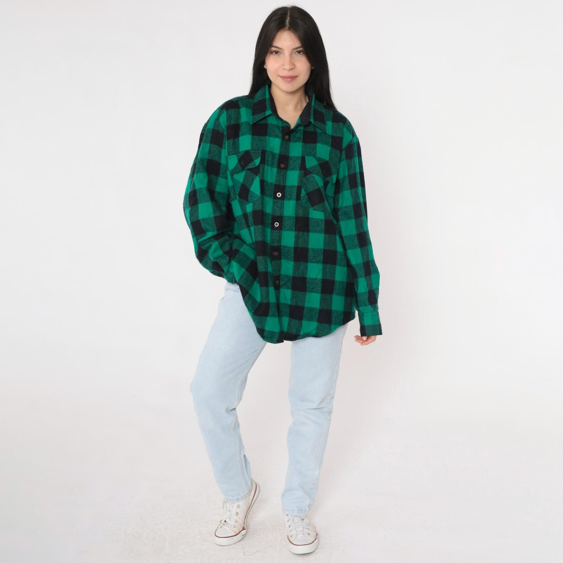 80s Big Yank Buffalo Plaid Shirt Green Button Up Long Sleeve Extra Large XL