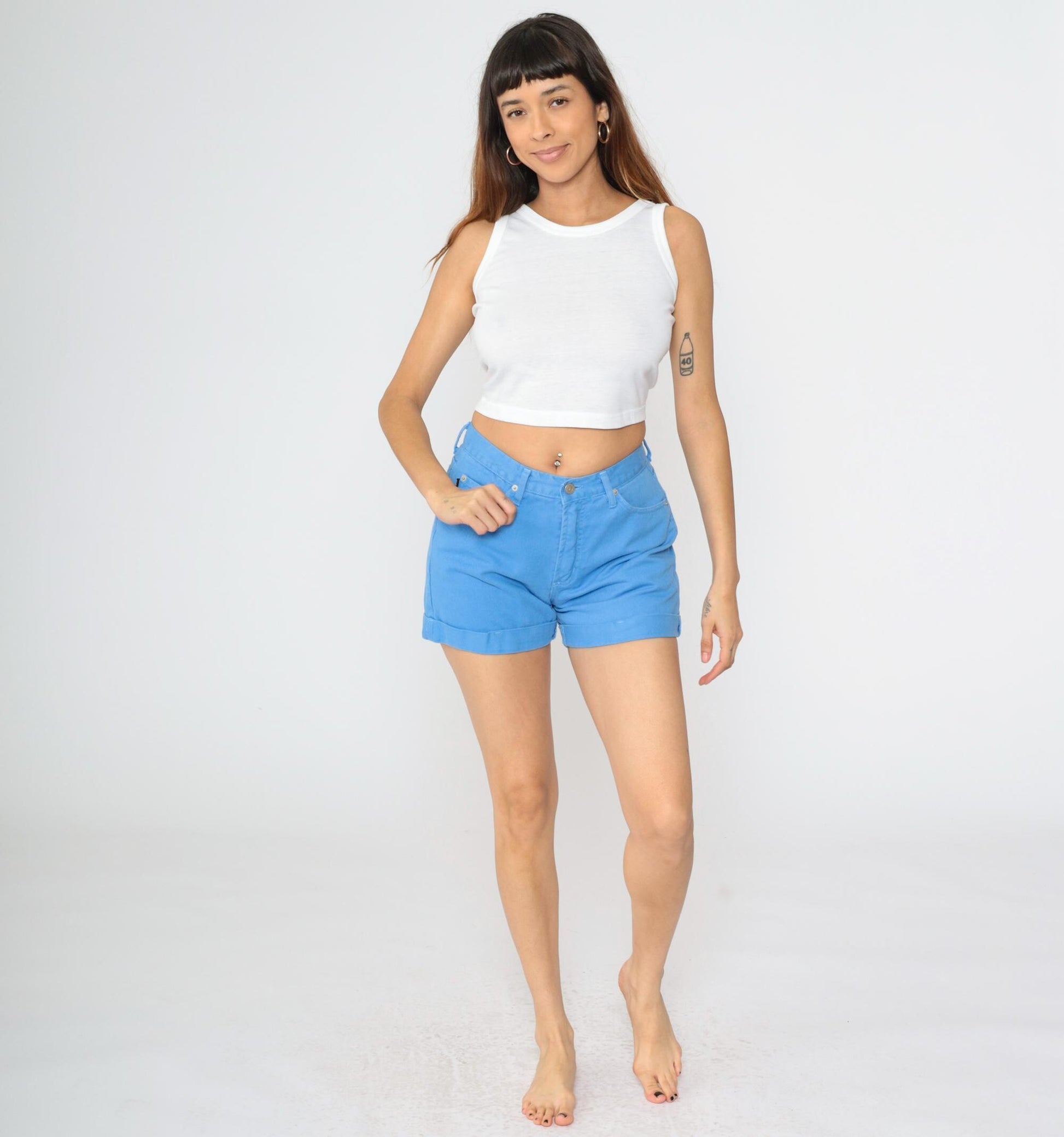 90s Parkers Blue Denim Shorts High Waisted Cuffed Cotton Small