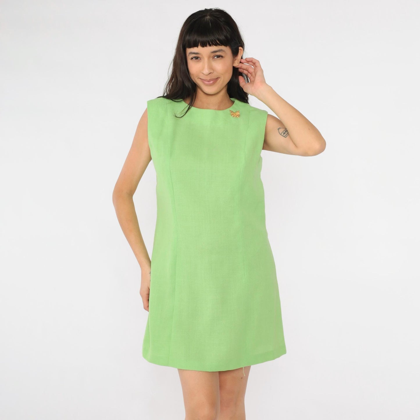 60s Lime Green Shift Dress Sleeveless Mini Princess Seam Medium M