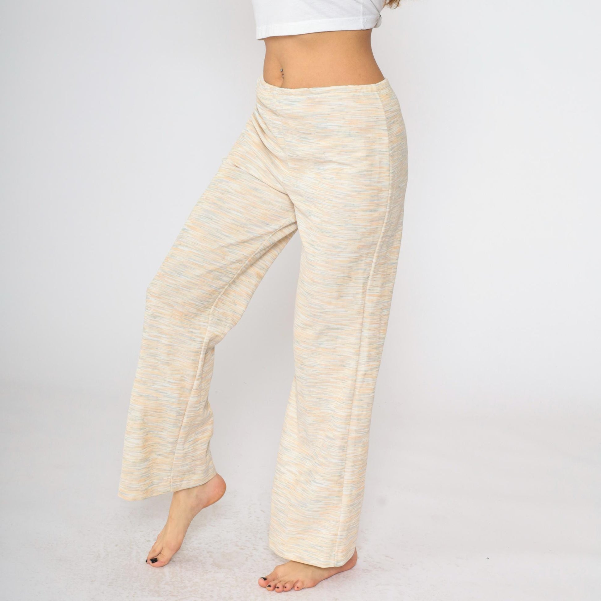 70s Flared Trousers High Waist Pull On Heathered Peach Orange Teal Small
