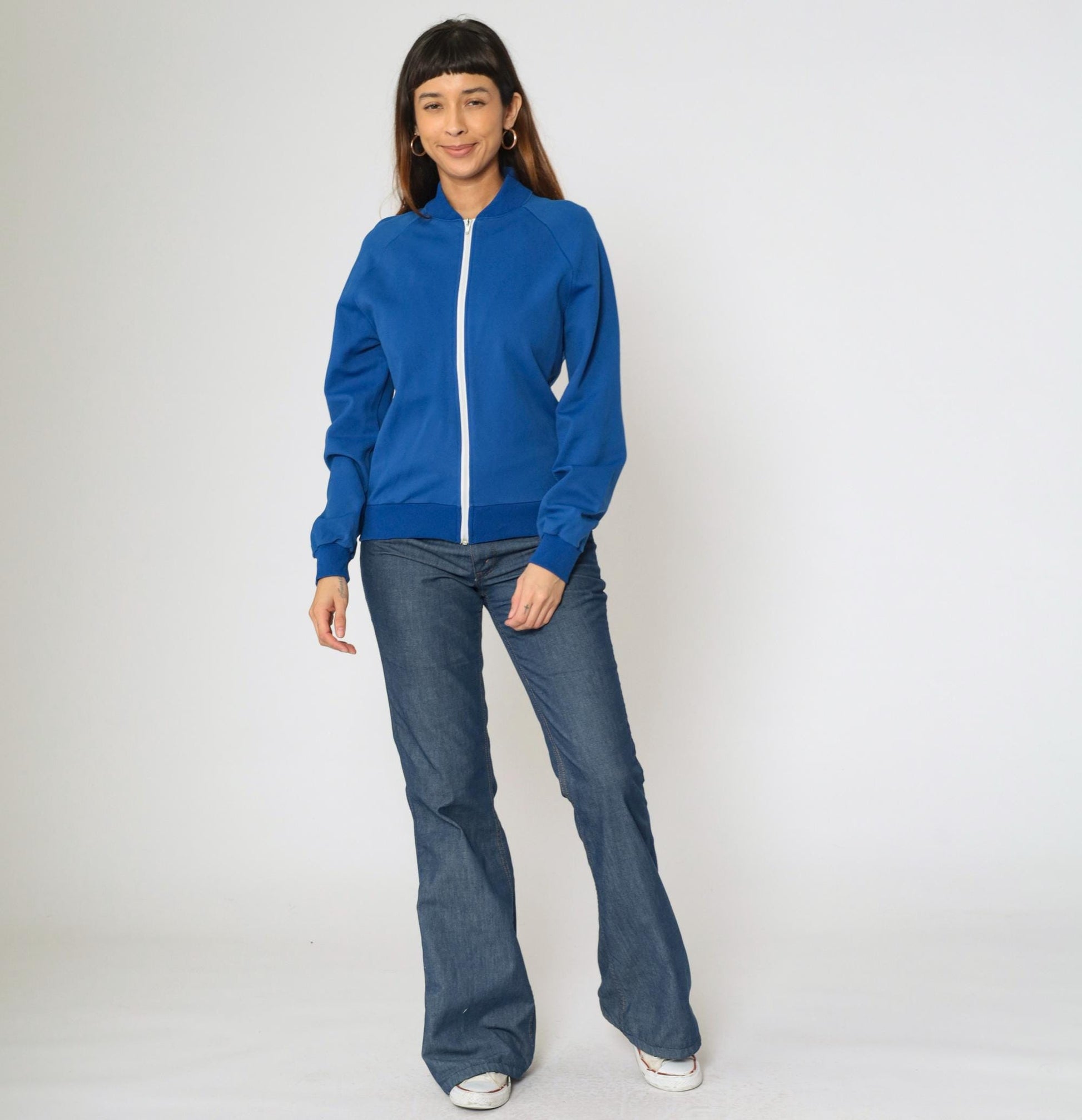 80s Royal Blue Track Jacket Windbreaker Zip Up Raglan Sleeve Extra Small