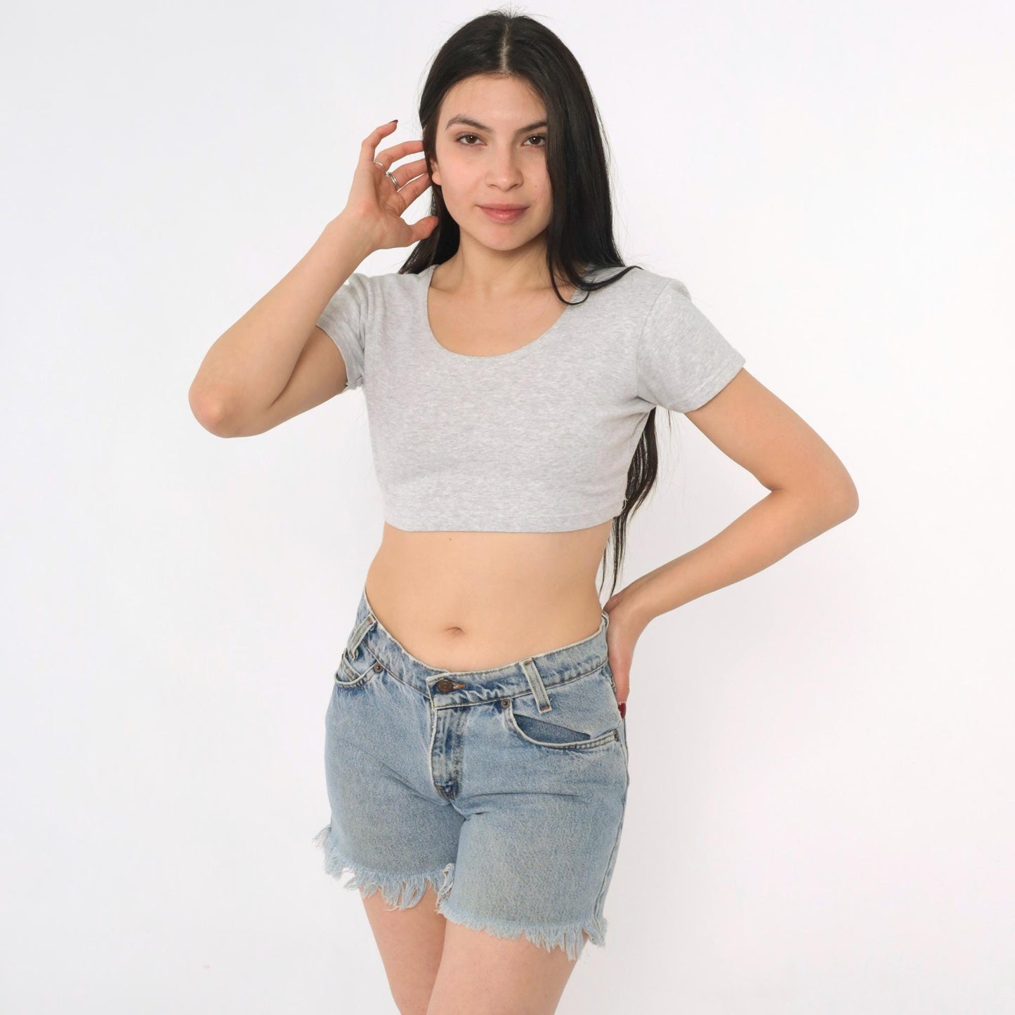 90s Levi's 550 Blue Denim Cutoff Shorts Low Rise Frayed Small