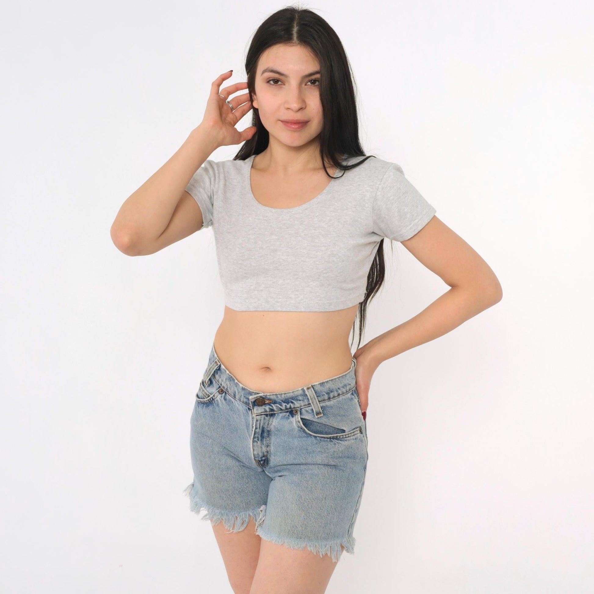 90s Levi's 550 Blue Denim Cutoff Shorts Low Rise Frayed Small