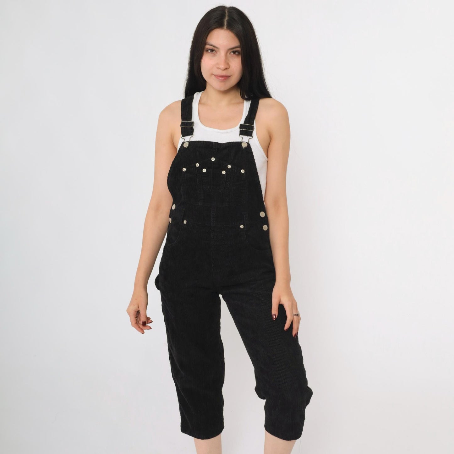 90s Arizona Jean Company Black Corduroy Overalls Cropped Straight Leg Extra Small