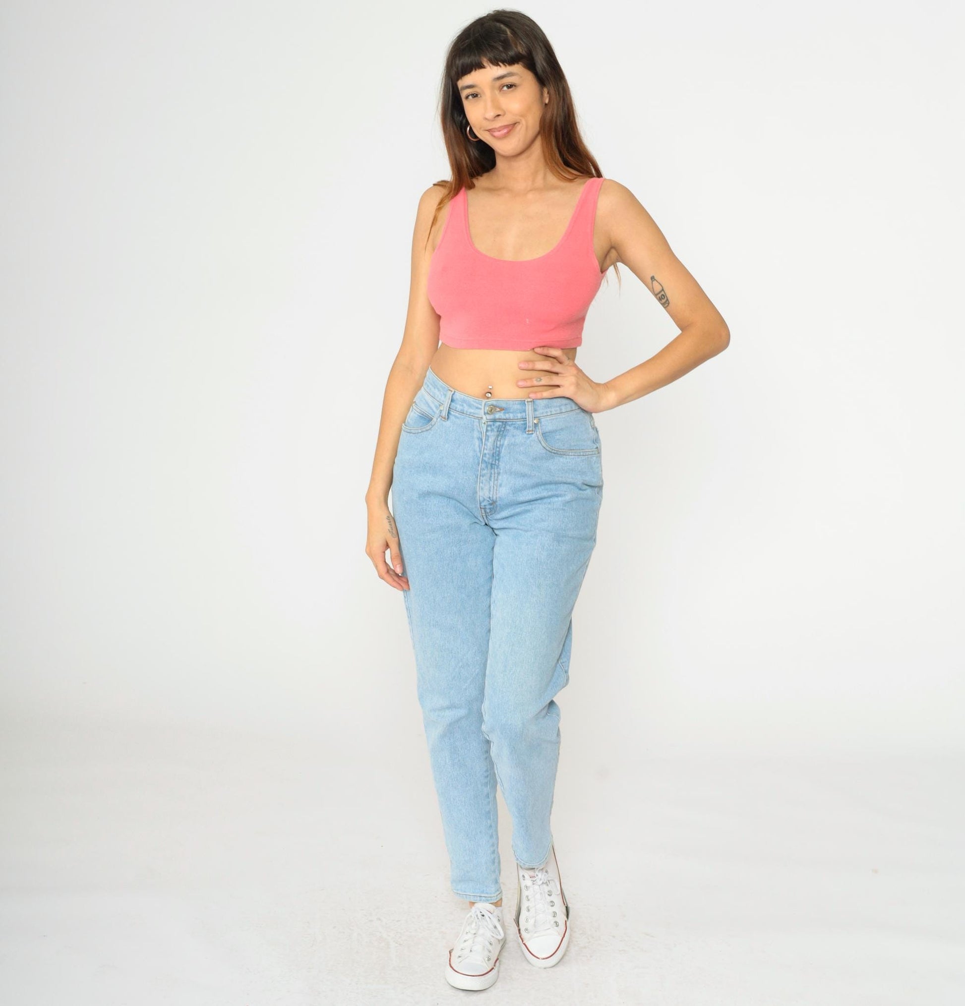 80s Express Pink Crop Tank Top Scoop Neck Bodycon Small