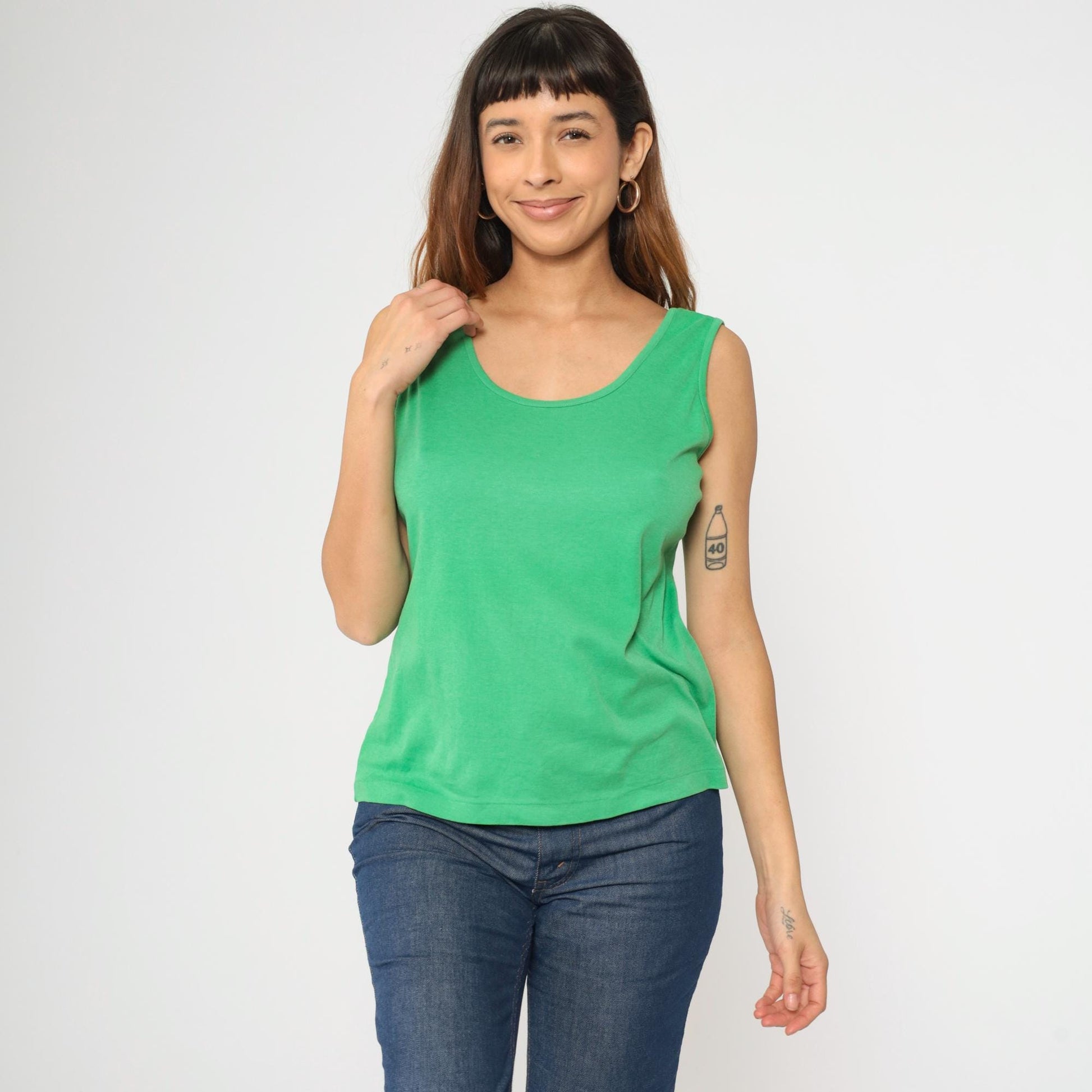 80s Bright Green Tank Top Sleeveless Shirt Medium M