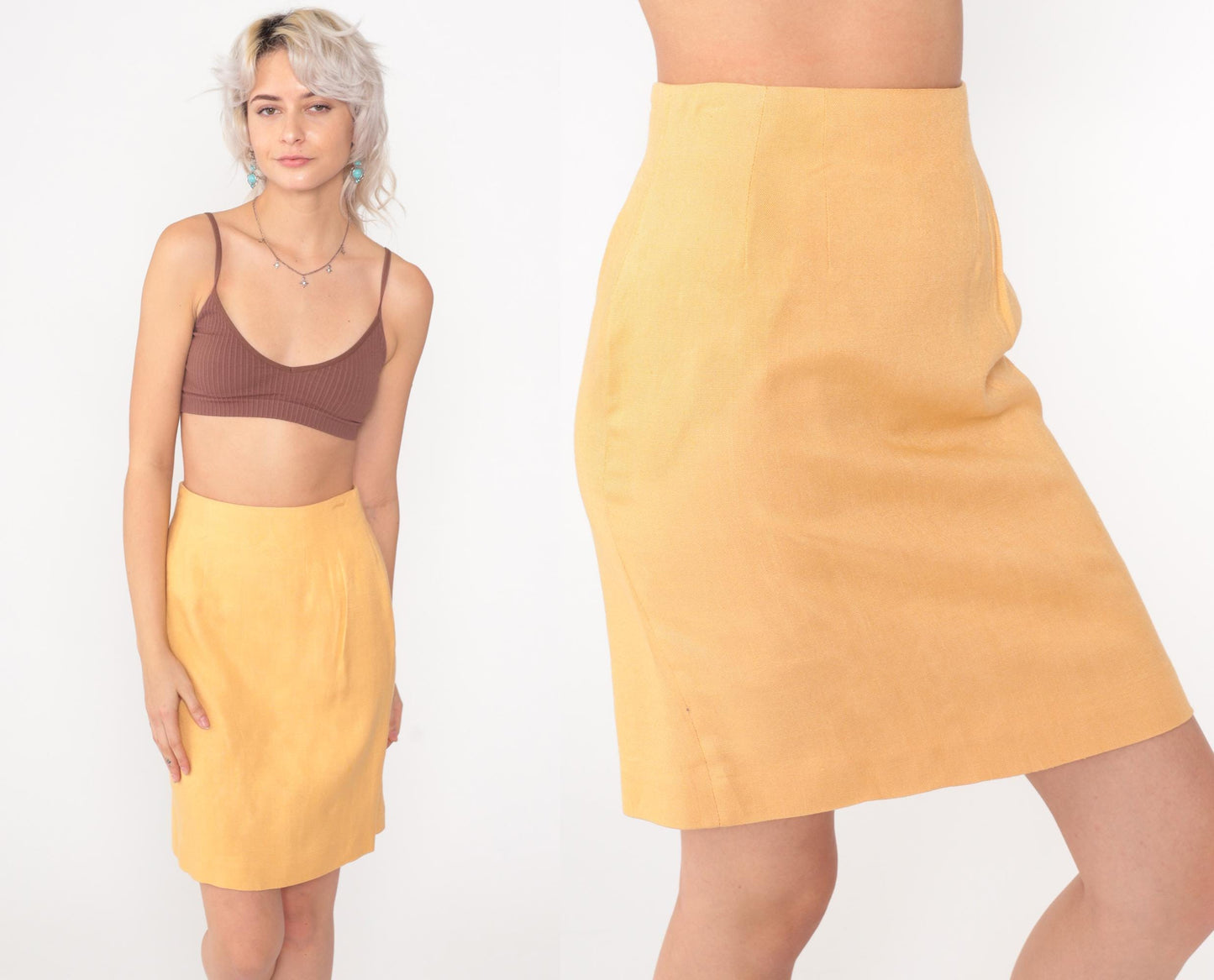 80s Peach Pencil Skirt High Waisted Mini Straight Cut Small