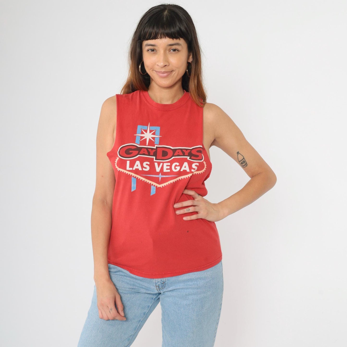 Gay Days Las Vegas Tank Top Red Tropicana Rainbow Graphic Small