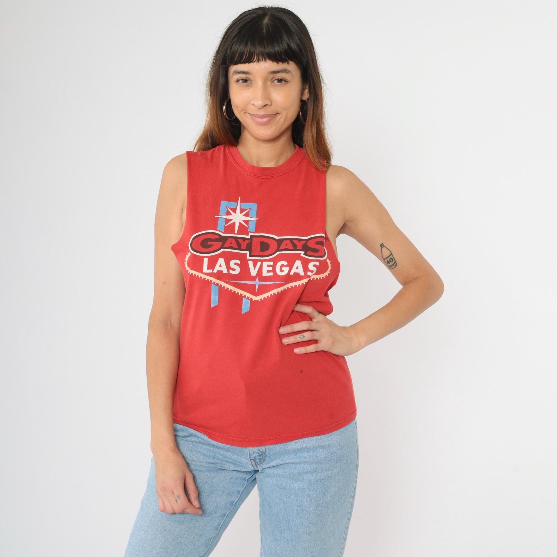 Gay Days Las Vegas Tank Top Red Tropicana Rainbow Graphic Small