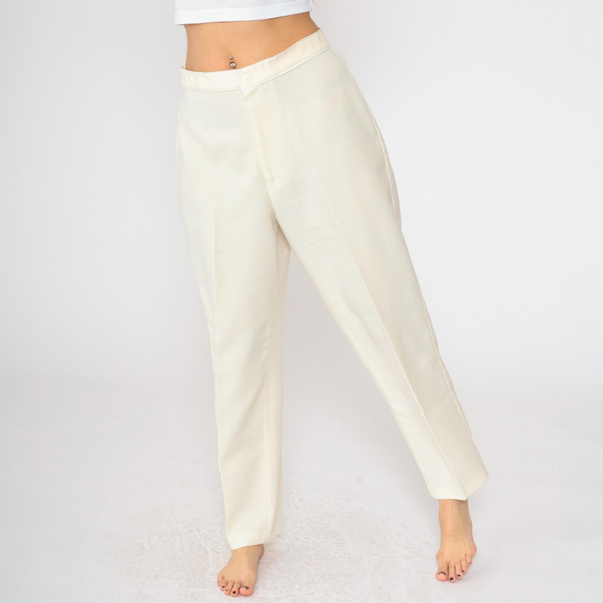 80s Ivory High-Waisted Straight Leg Trousers Tapered Medium