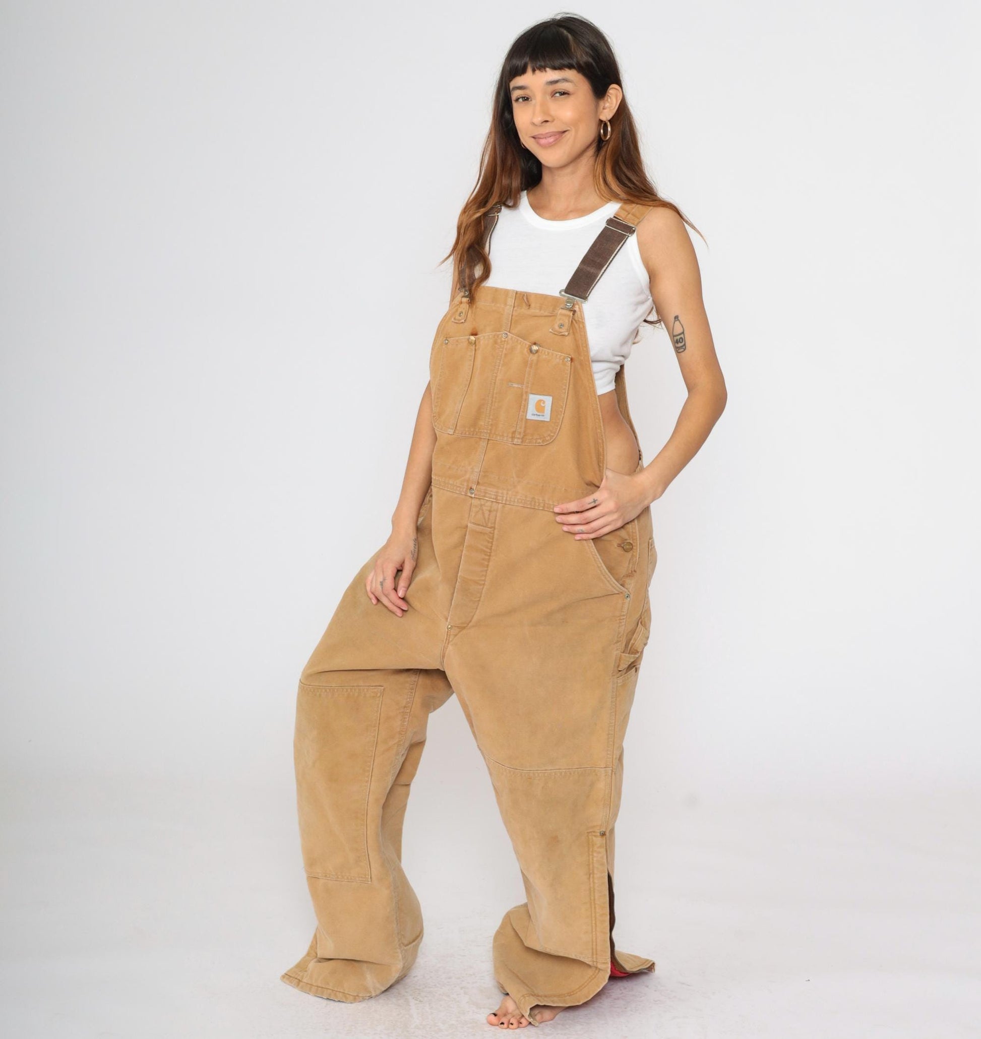 90s Carhartt Insulated Overalls Brown Double Front Workwear 42x32