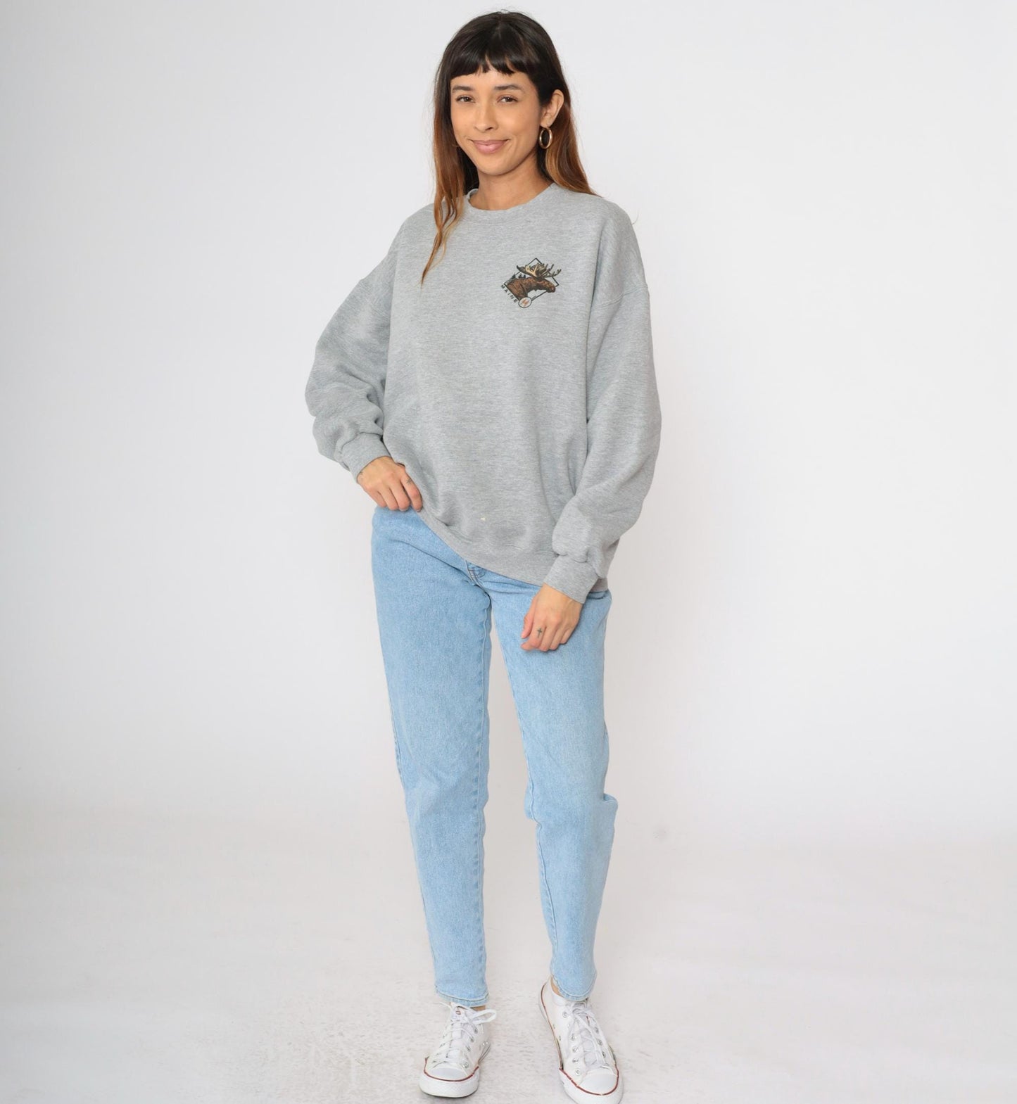 90s Lee Maine Moose Graphic Sweatshirt Heather Grey Crewneck Extra Large XXL