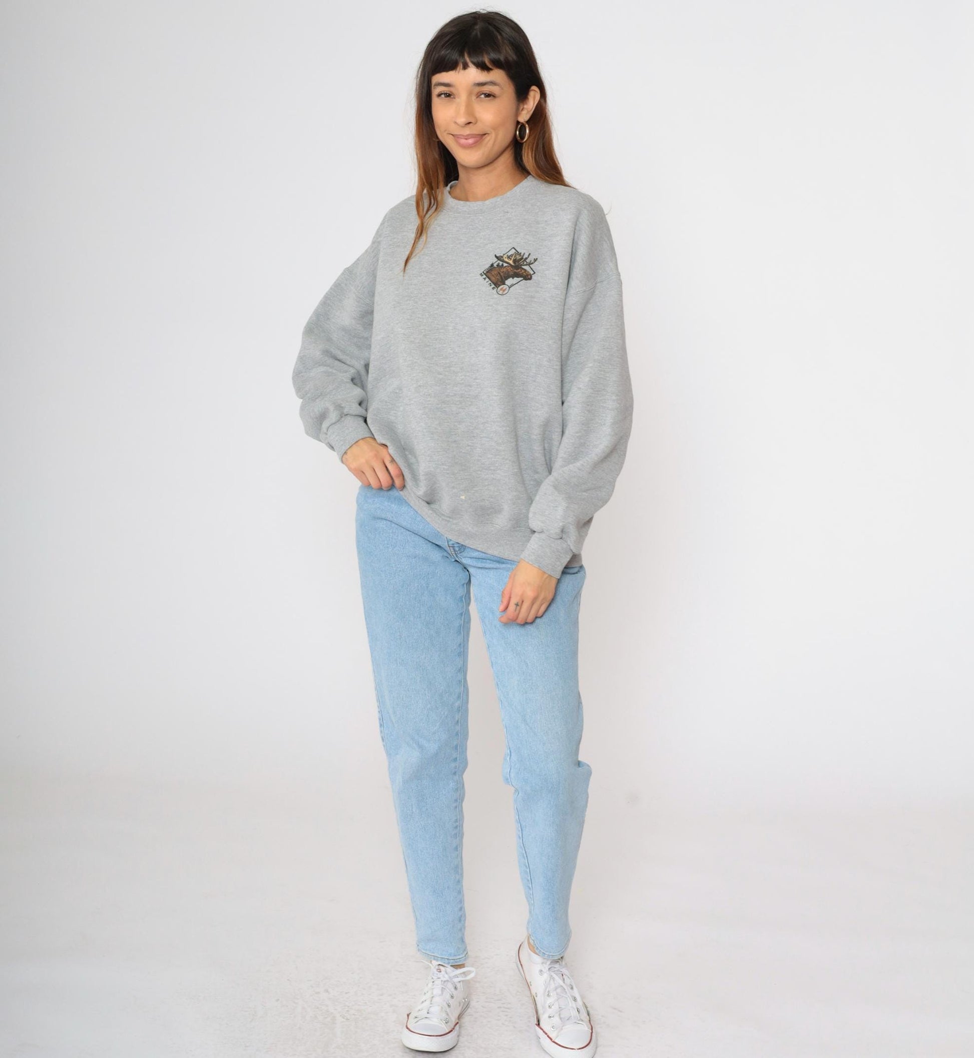 90s Lee Maine Moose Graphic Sweatshirt Heather Grey Crewneck Extra Large XXL