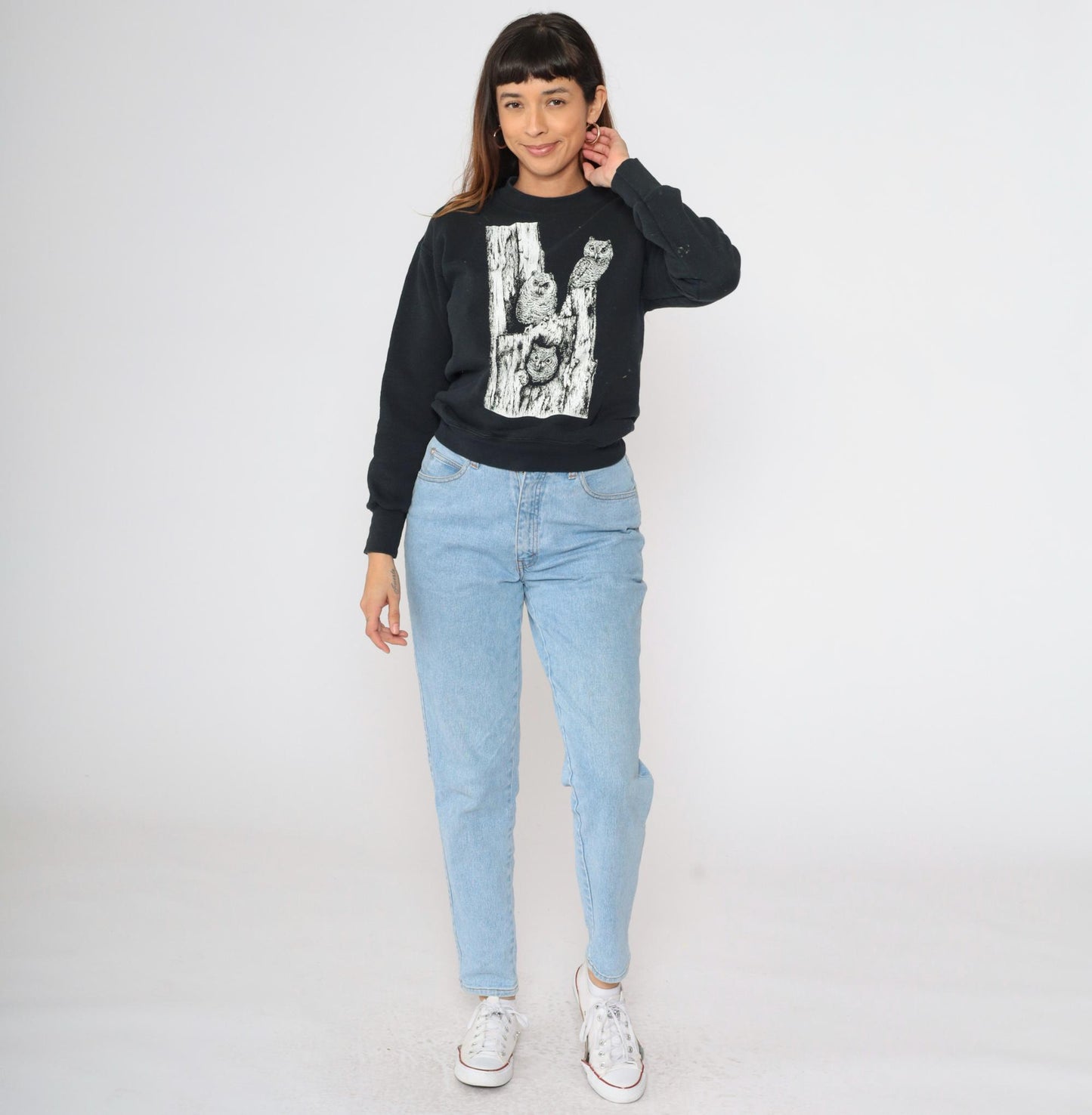 Y2K Woodland Dunes Nature Center Owl Sweatshirt Black Graphic Pullover Small