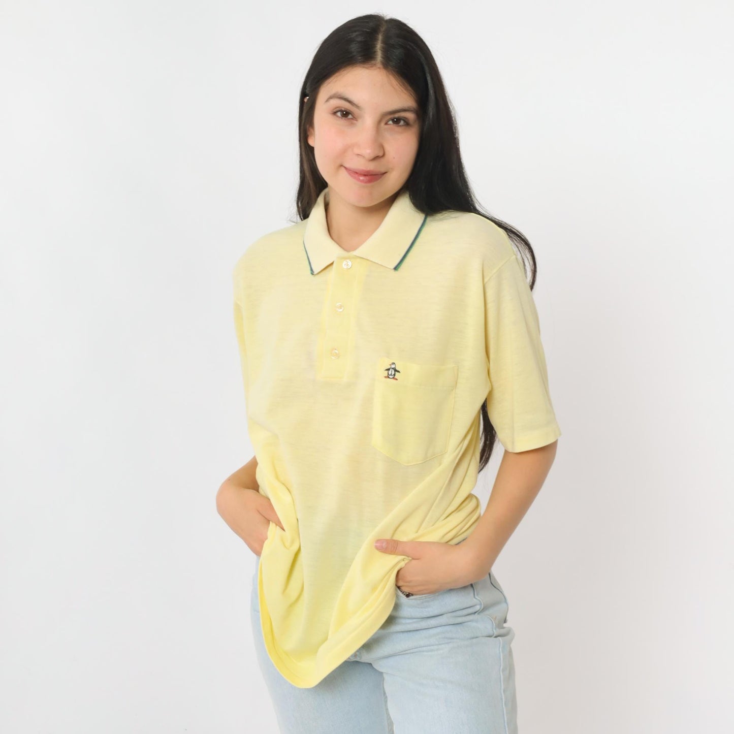 80s Grand Slam Munsingwear Polo Shirt Yellow Half-Button Collared Large L