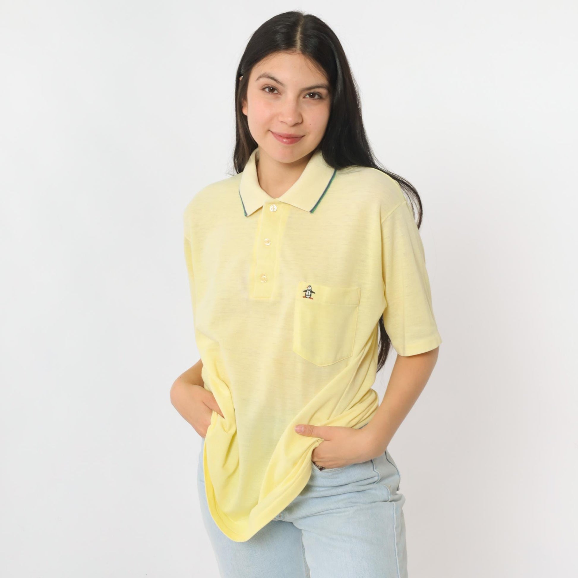 80s Grand Slam Munsingwear Polo Shirt Yellow Half-Button Collared Large L