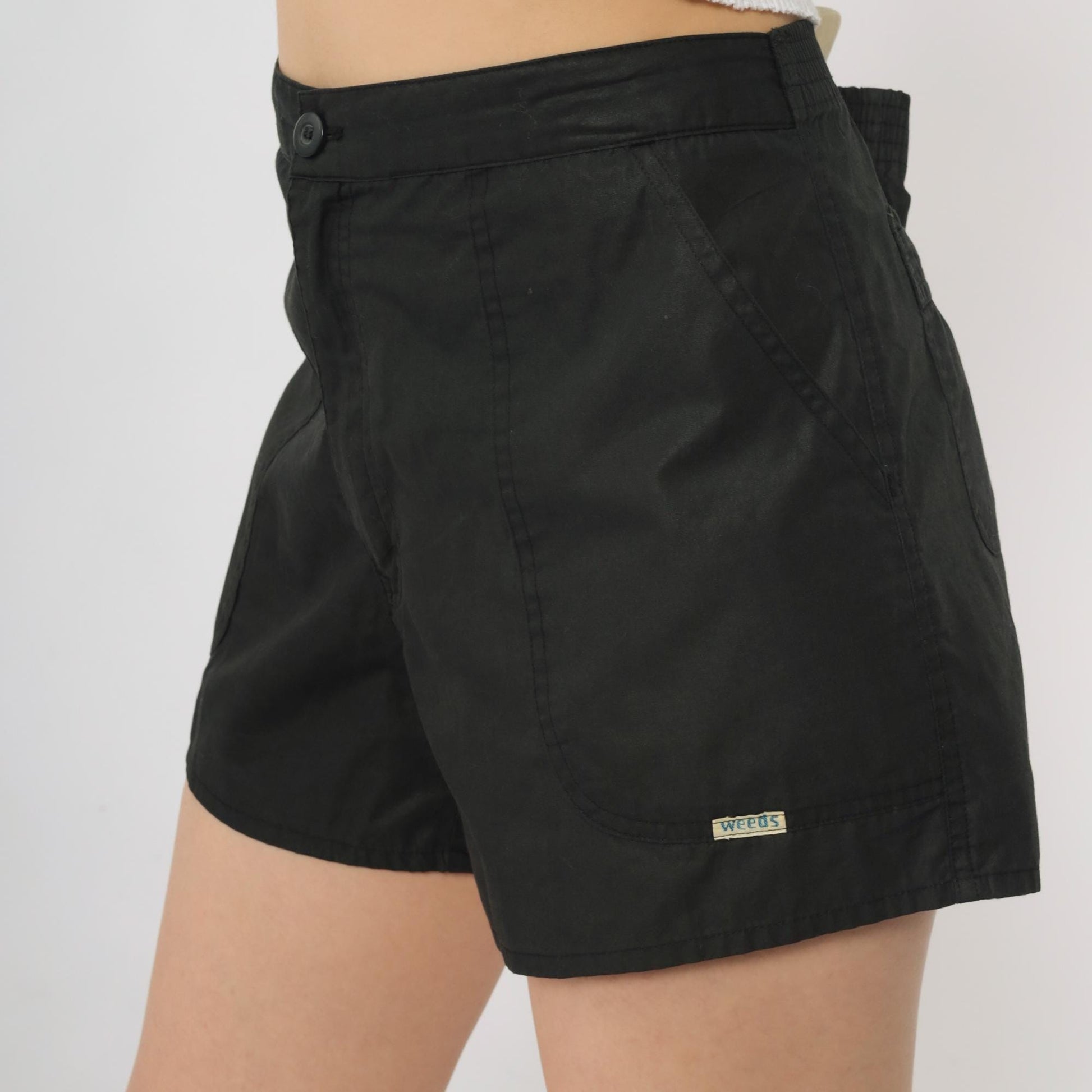 80s Weeds Black Shorts High Waist Elastic Back Pockets Medium 34