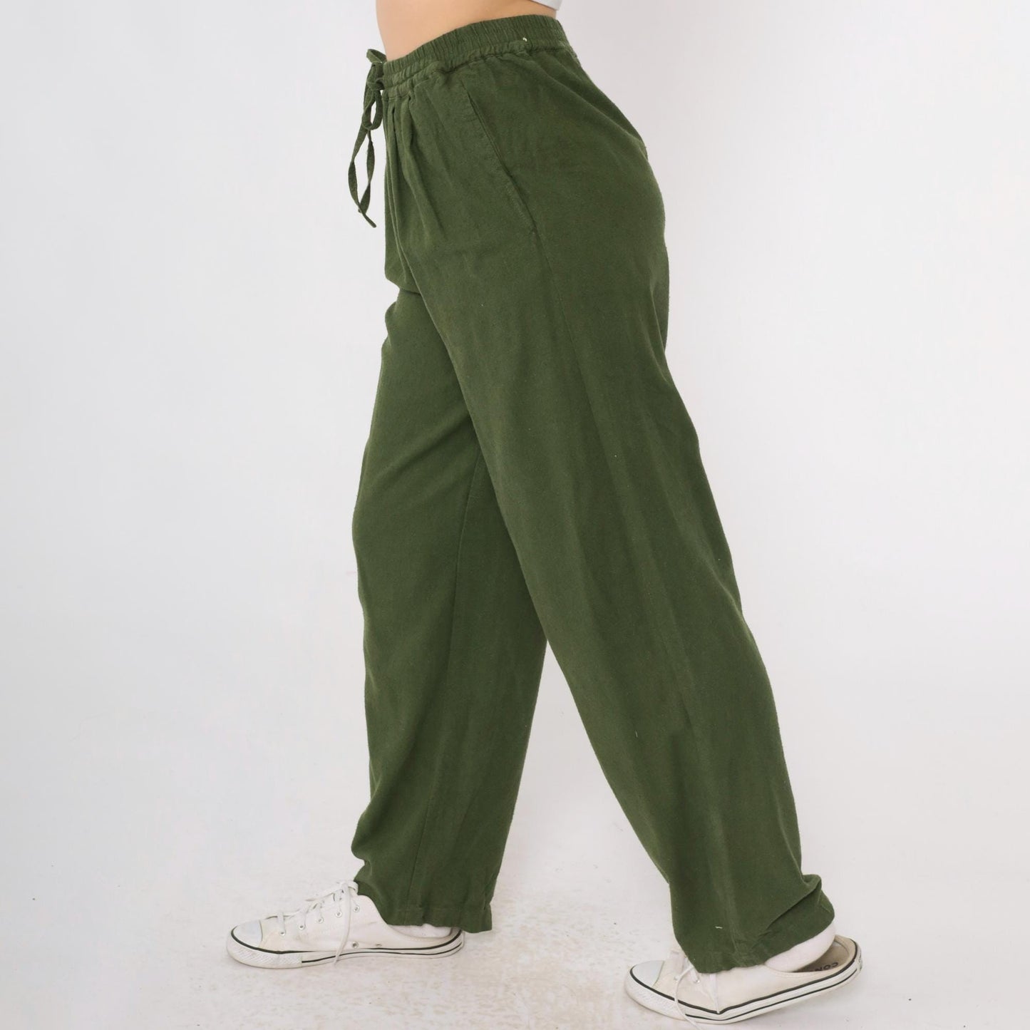 90s Selene Sport Olive Silk Tapered Pants Drawstring Elastic Waist Small S