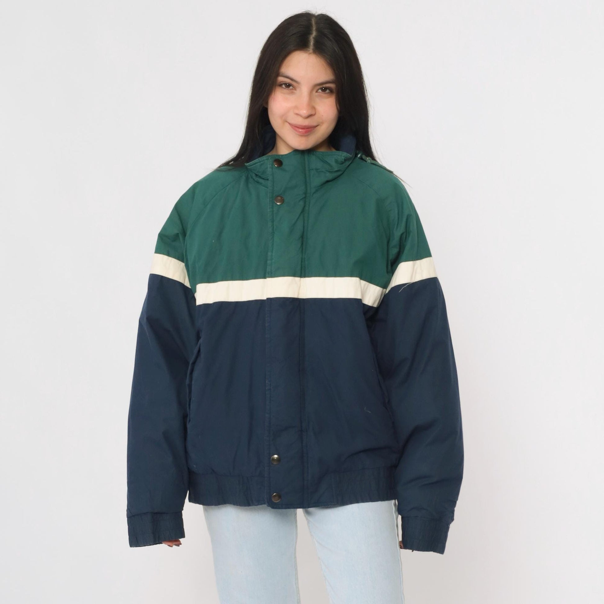 90s Dash Lifes Adventures Colorblock Puffer Jacket Green Navy Medium
