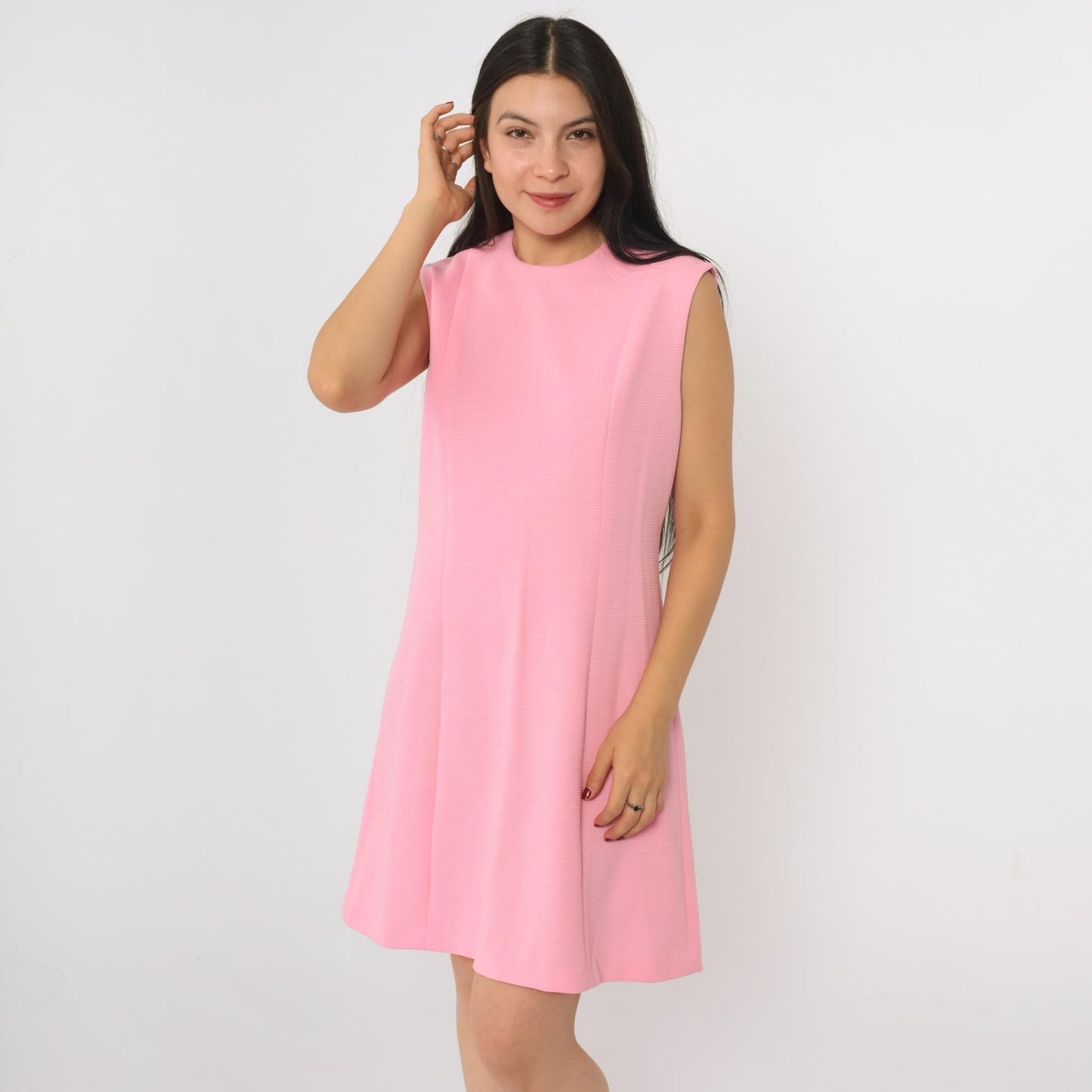 60s Pink Mod A-Line Mini Dress Sleeveless Shift Small