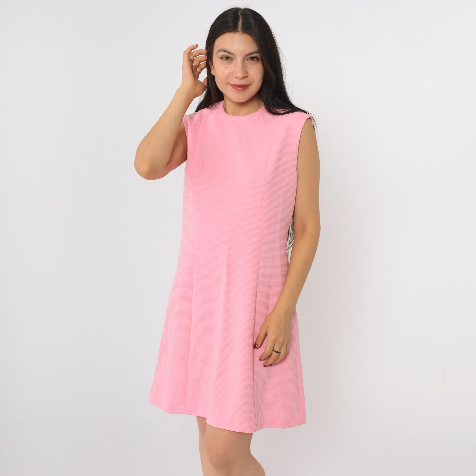 60s Pink Mod A-Line Mini Dress Sleeveless Shift Small