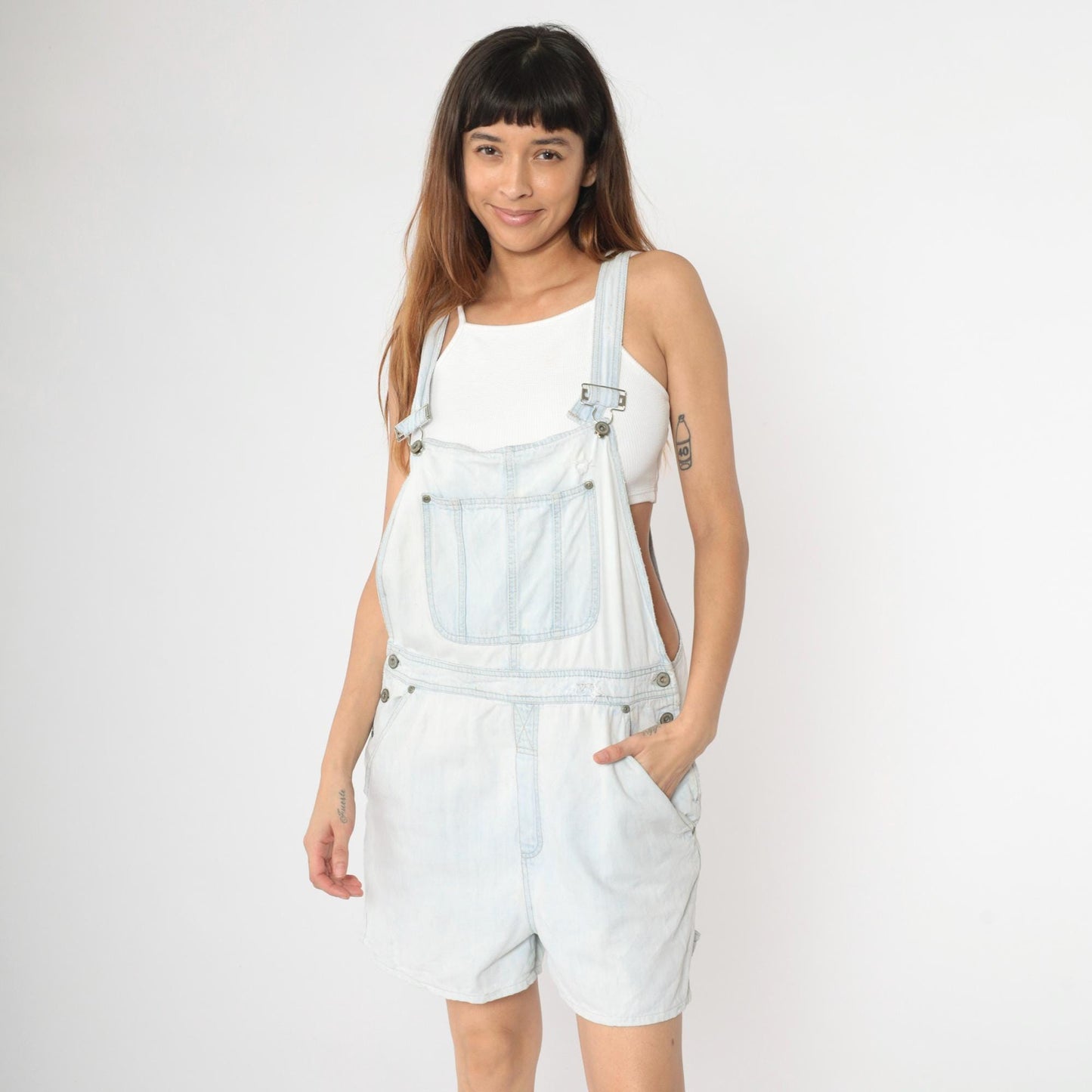 90s Bill Blass Light Wash Denim Shortalls Distressed Blue Jean Overalls Medium