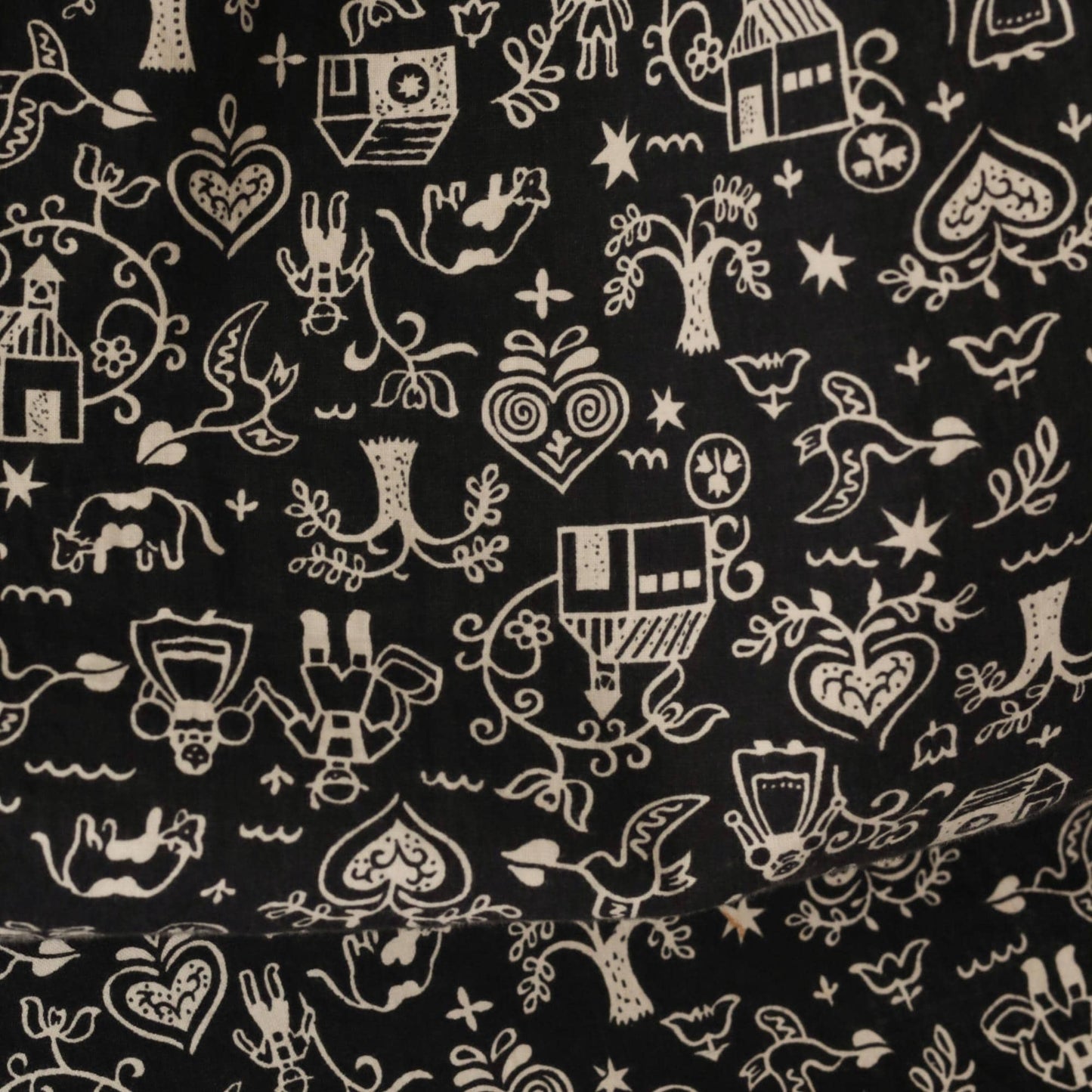 1960s Austrian Folk Circle Skirt Black Cotton Cream Tyrolean Print XS