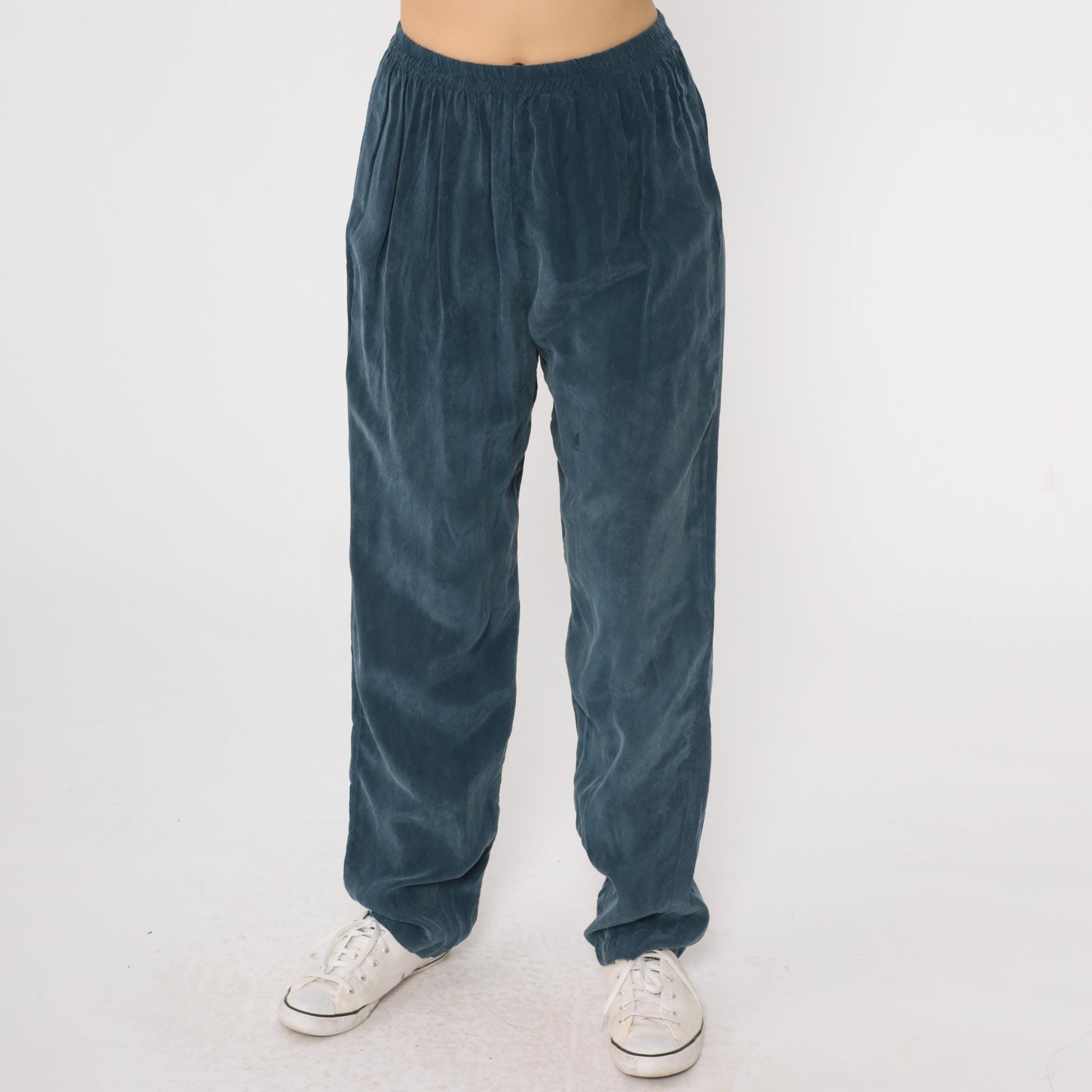 90s Nina Piccalino Blue Rayon High-Waist Tapered Trousers Medium 8