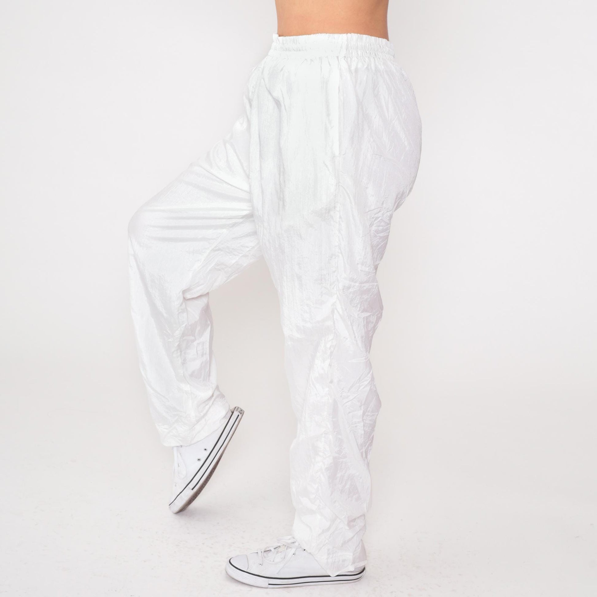 90s White Windbreaker Track Pants Elastic Waist Athletic Small Medium