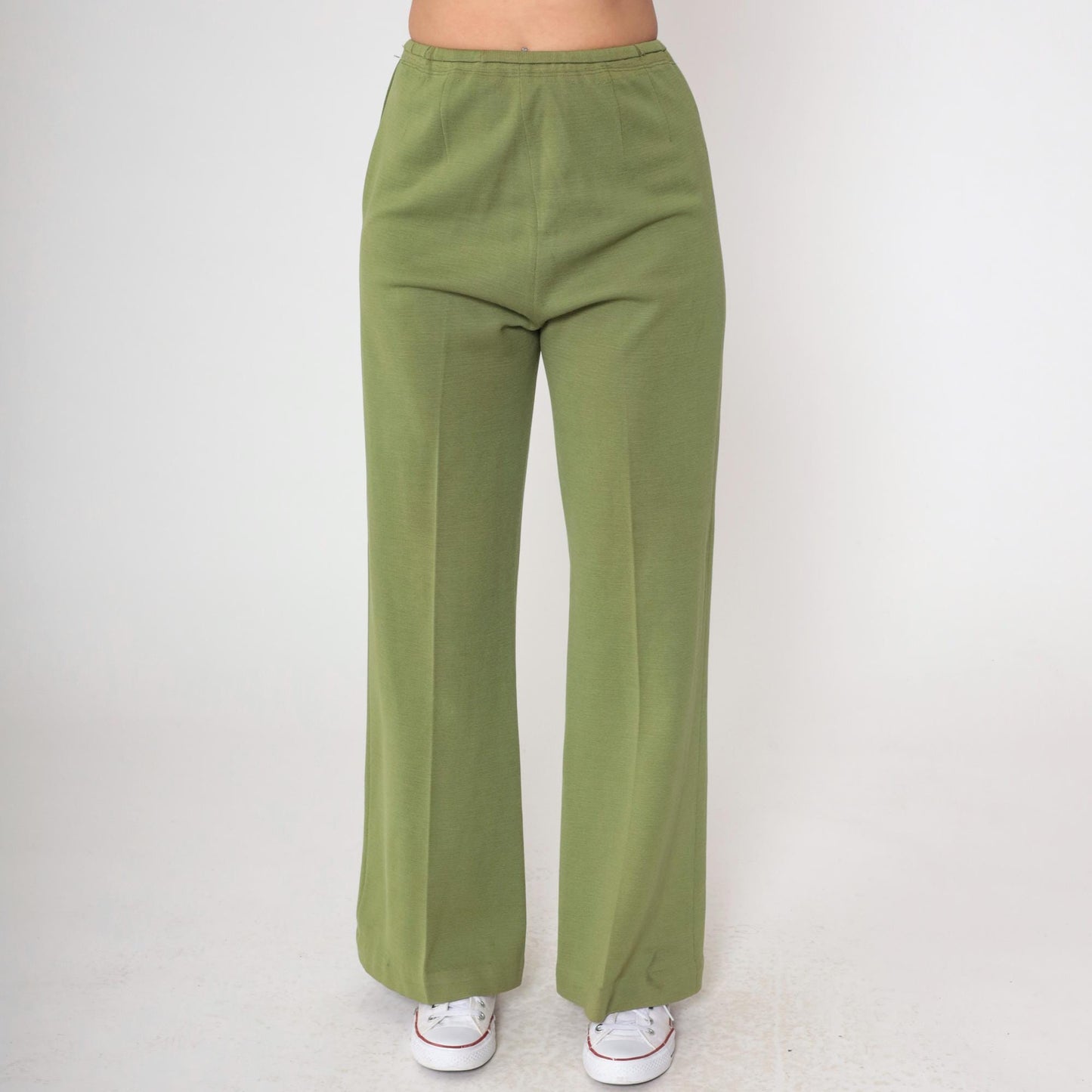 60s Zephyr Wool Flared Trousers Green High Rise Side Zip Small