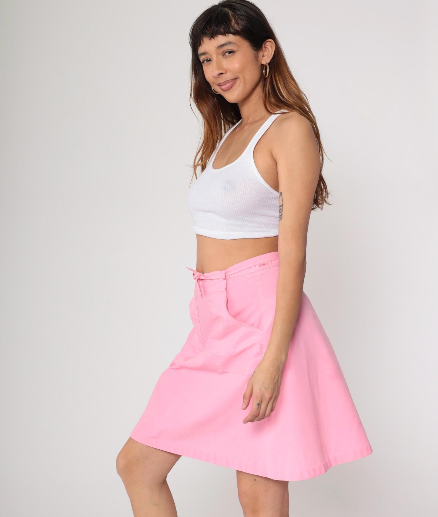 70s Pink Wrap Skirt High Waist Mini Length Pockets Small Medium