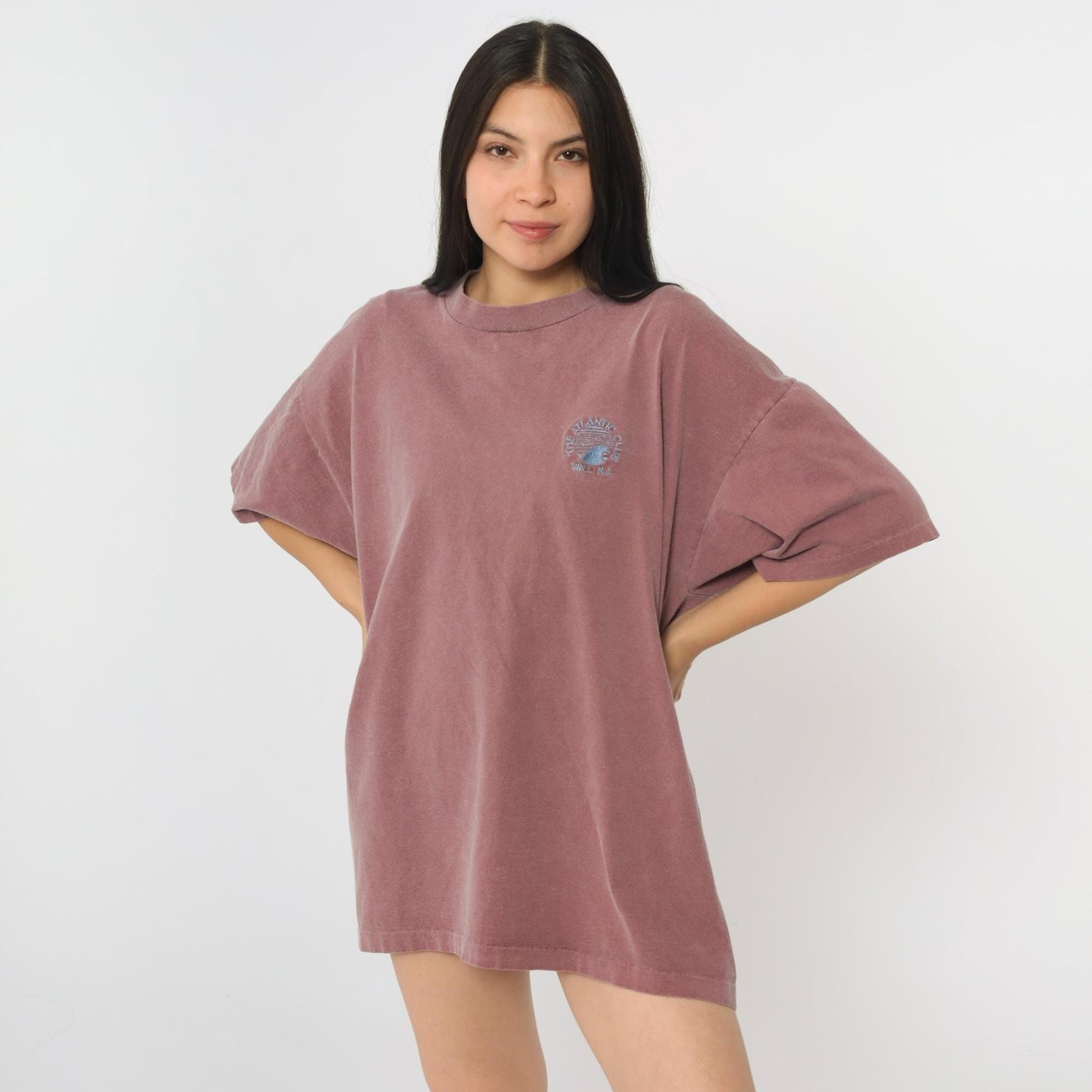 90s Atlantic Club Wall NJ Embroidered Gym Tee Burgundy Cotton Extra Large XL