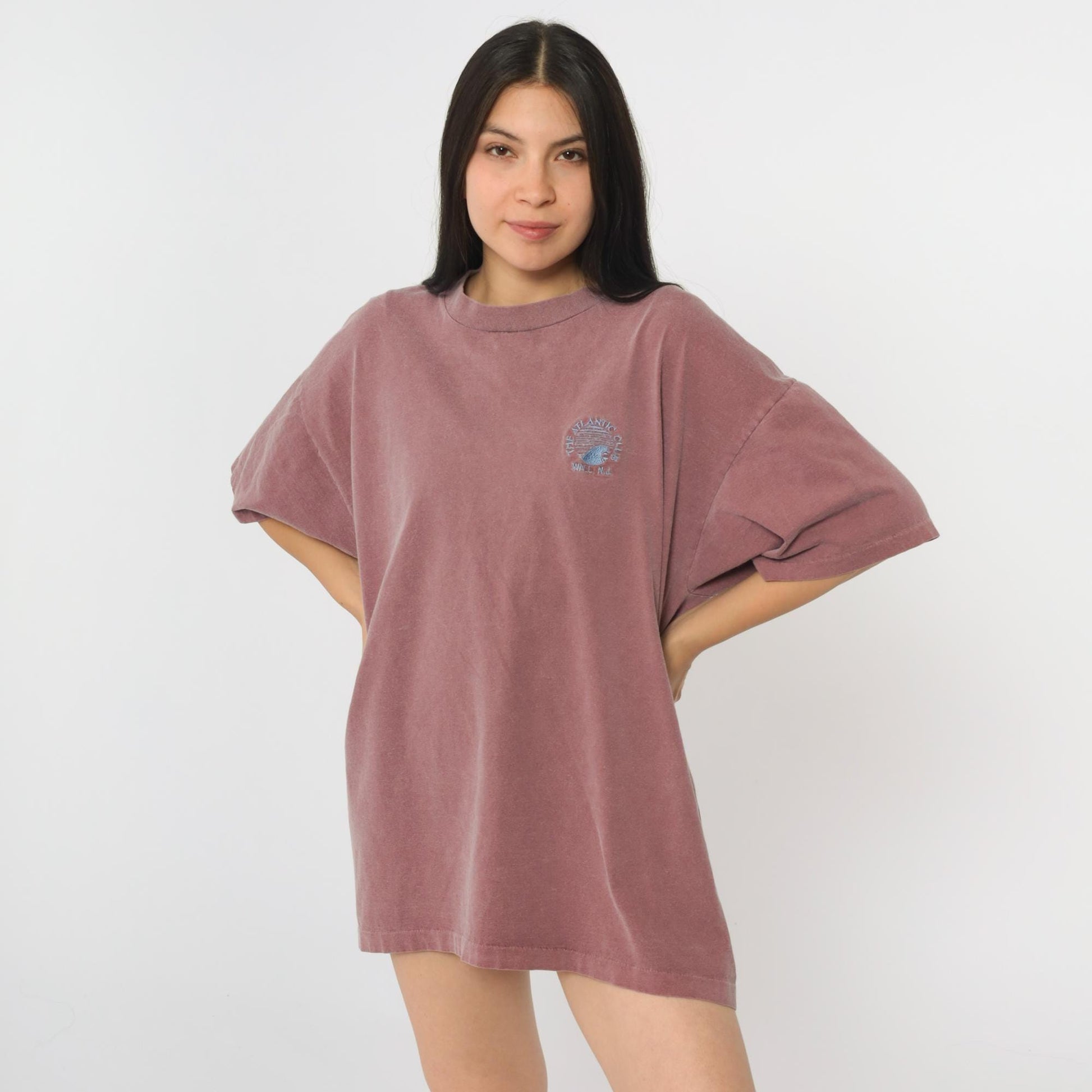 90s Atlantic Club Wall NJ Embroidered Gym Tee Burgundy Cotton Extra Large XL