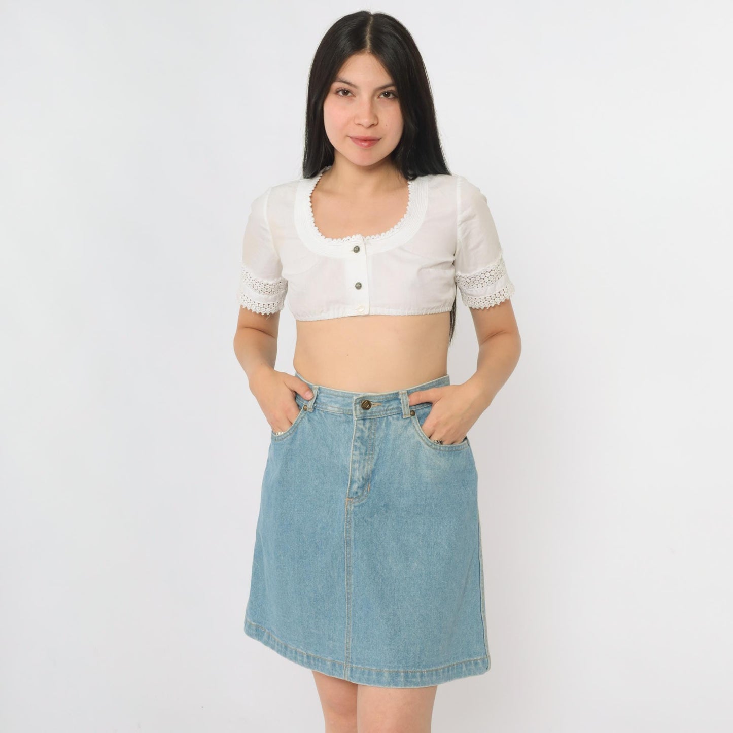90s Liz Claiborne Blue Denim Mini Skirt High Waist A-Line Medium