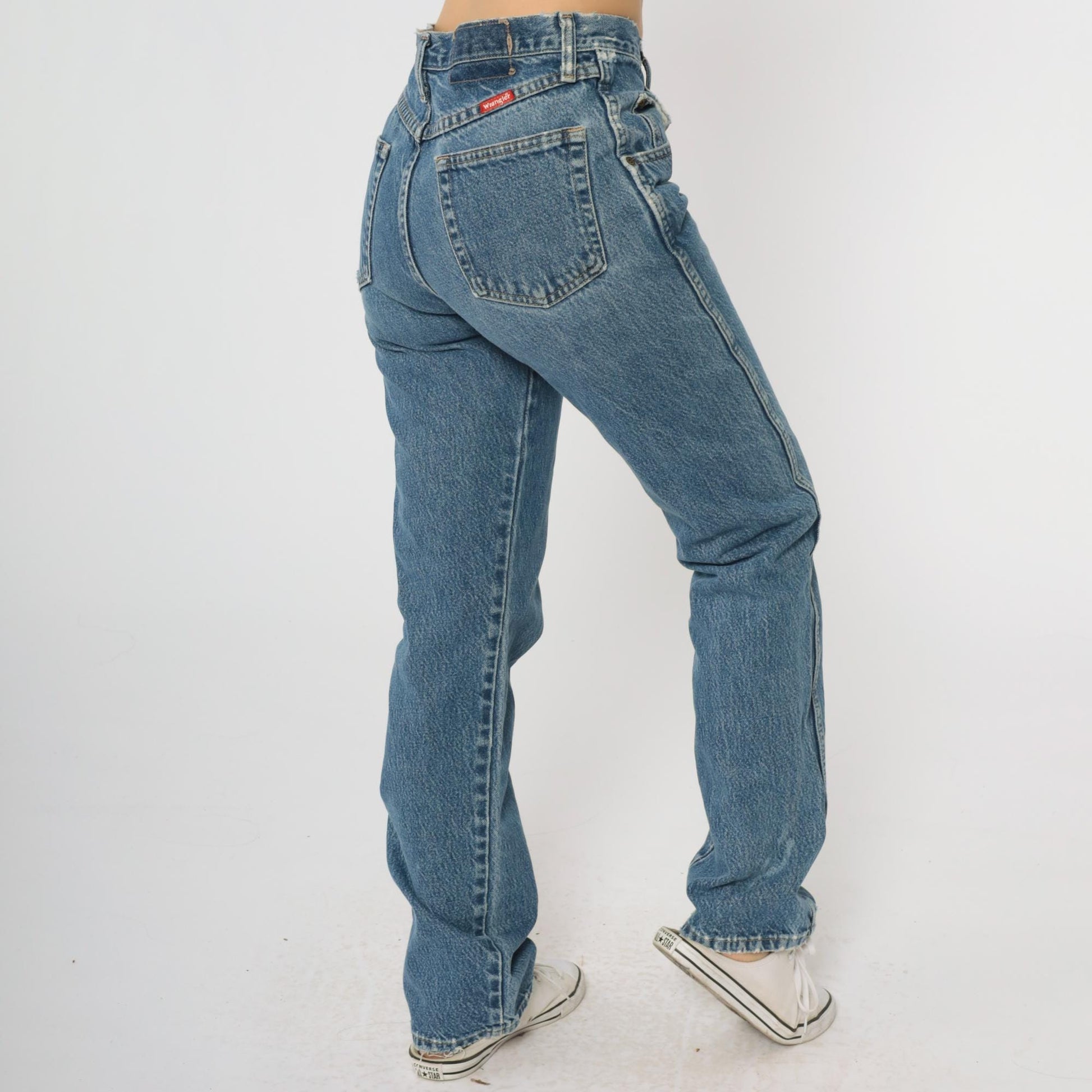 90s Wrangler Straight Leg High Rise Jeans Blue Denim Small 28