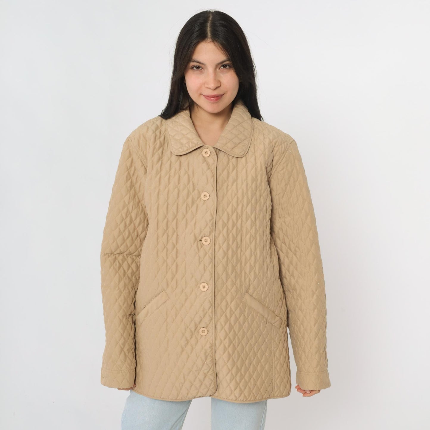 Y2K Tan Quilted Jacket Button Up 00s Liner Coat Women's Extra Large XXL