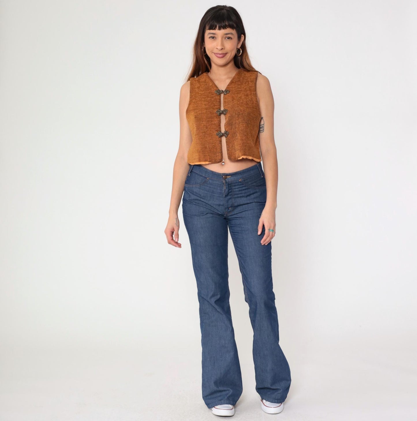 90s Burnt Orange Frog Closure Cropped Vest Woven Chinese Knot Medium