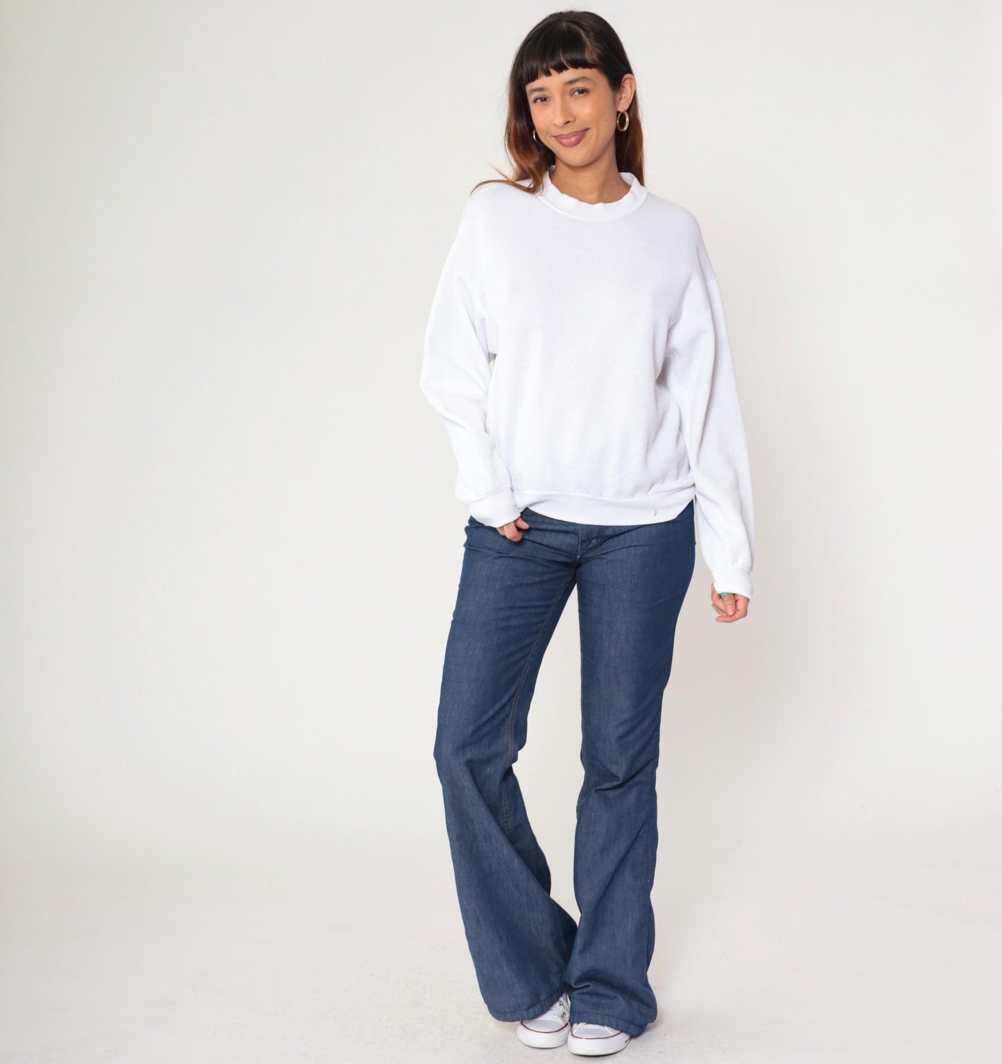90s Jerzees White Crewneck Sweatshirt Slouchy Pullover Medium