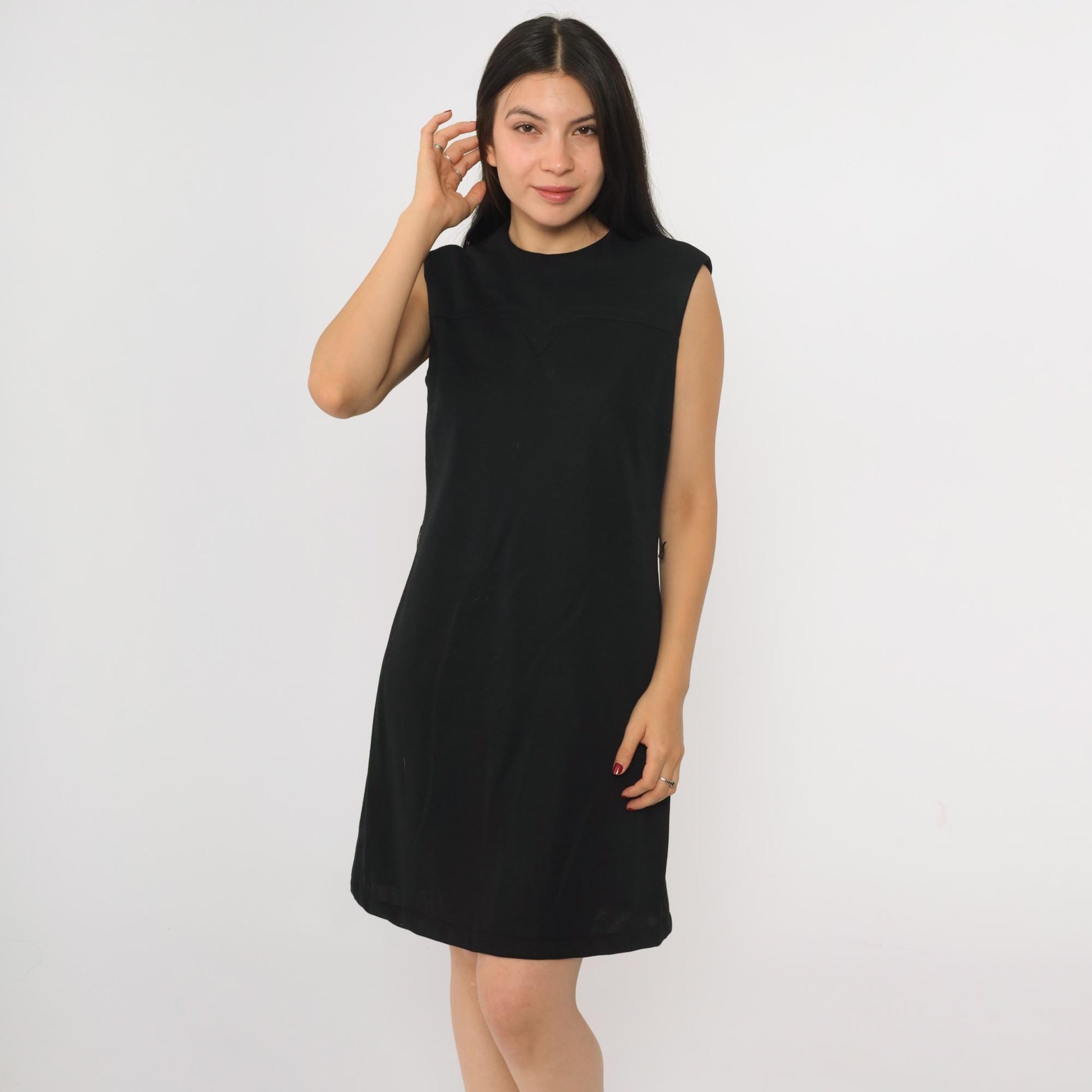 70s Bleeker Street Black Wool Blend Sleeveless Shift Mini Dress Small